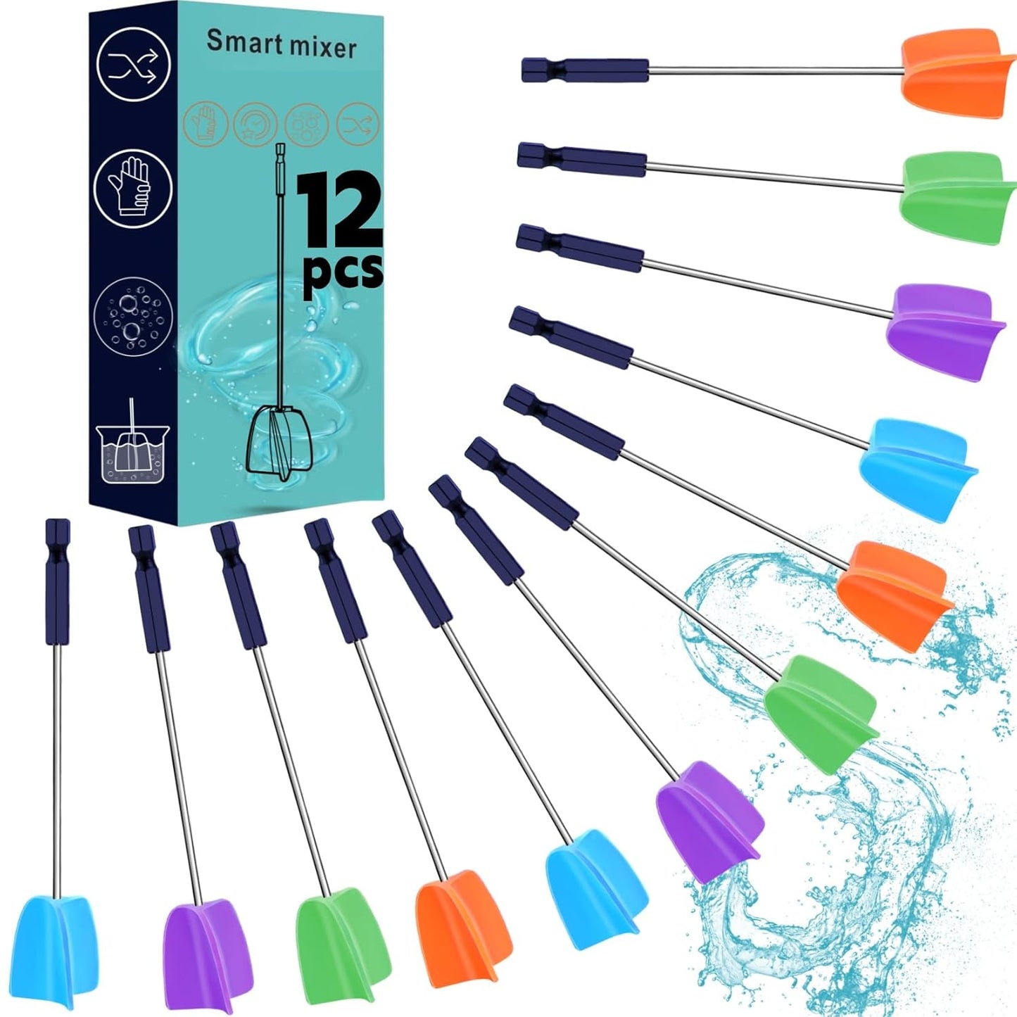 12 Pcs Silicone Resin Mixer Paddles for Drill,Resin Mixer Paddles,Paint Stirrer,Reusable Multipurpose for Resin Mixing,Paint Mixer Stirrer for Mixing Resin,Resin Mixer Molds (12, S/ 7inch)