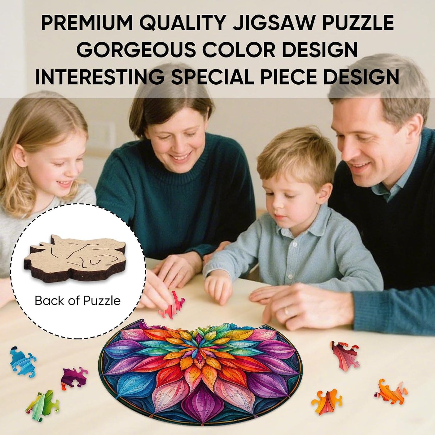 Wooden Puzzles for Adults 500 Pieces, Color Mandala Jigsaw Puzzles, Unique Design Color Challenge Adult Puzzles for Family Game Gift, Home Decor, 16.1x16.5 inch