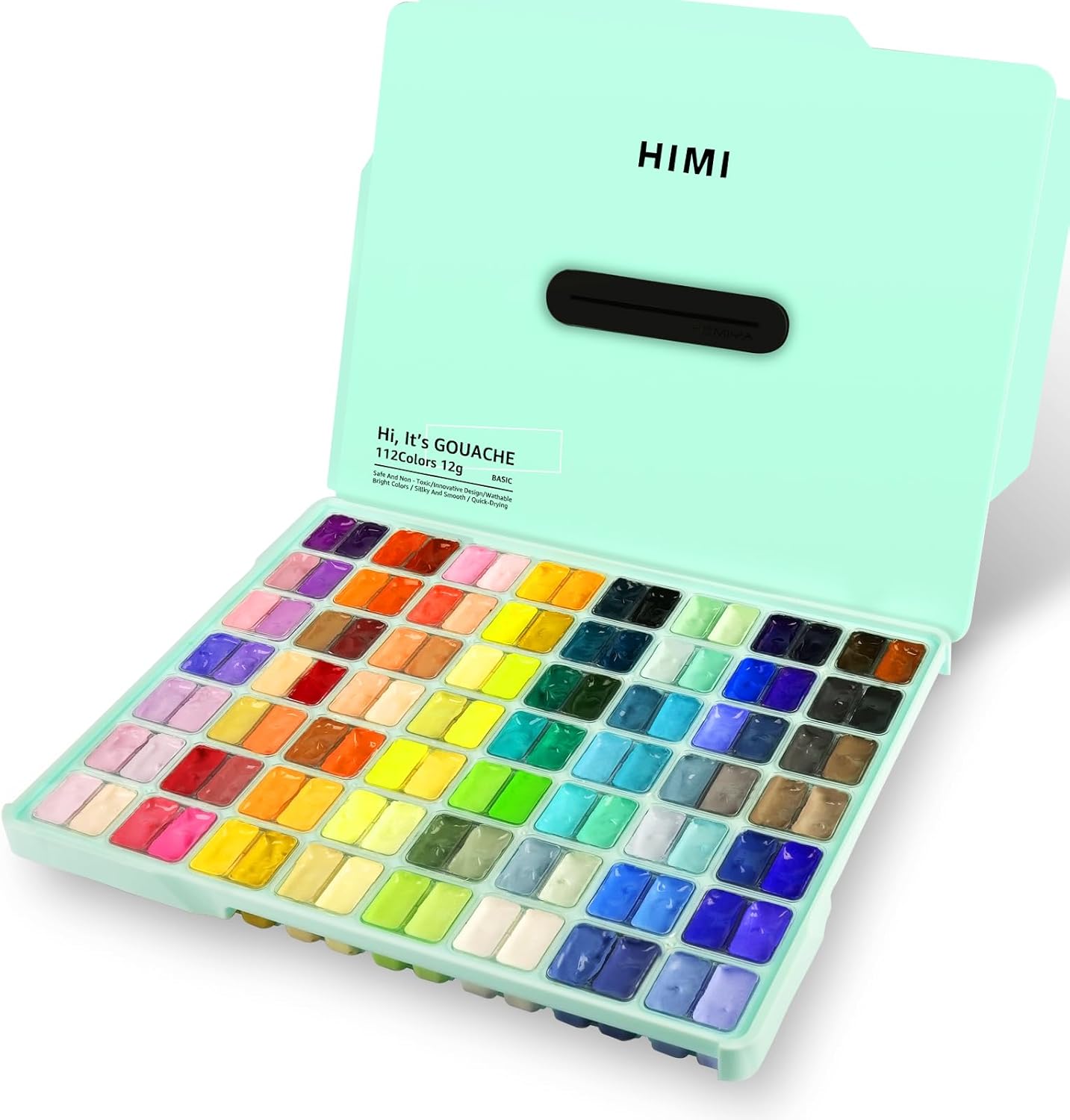 HIMI Gouache Paint Set, 112 Colors x 12g Twin Jelly Cup Design with Portable Case, Non-Toxic, Opaque Professional Paint for Canvas and Watercolor Paper | Beginners, Students, Artists