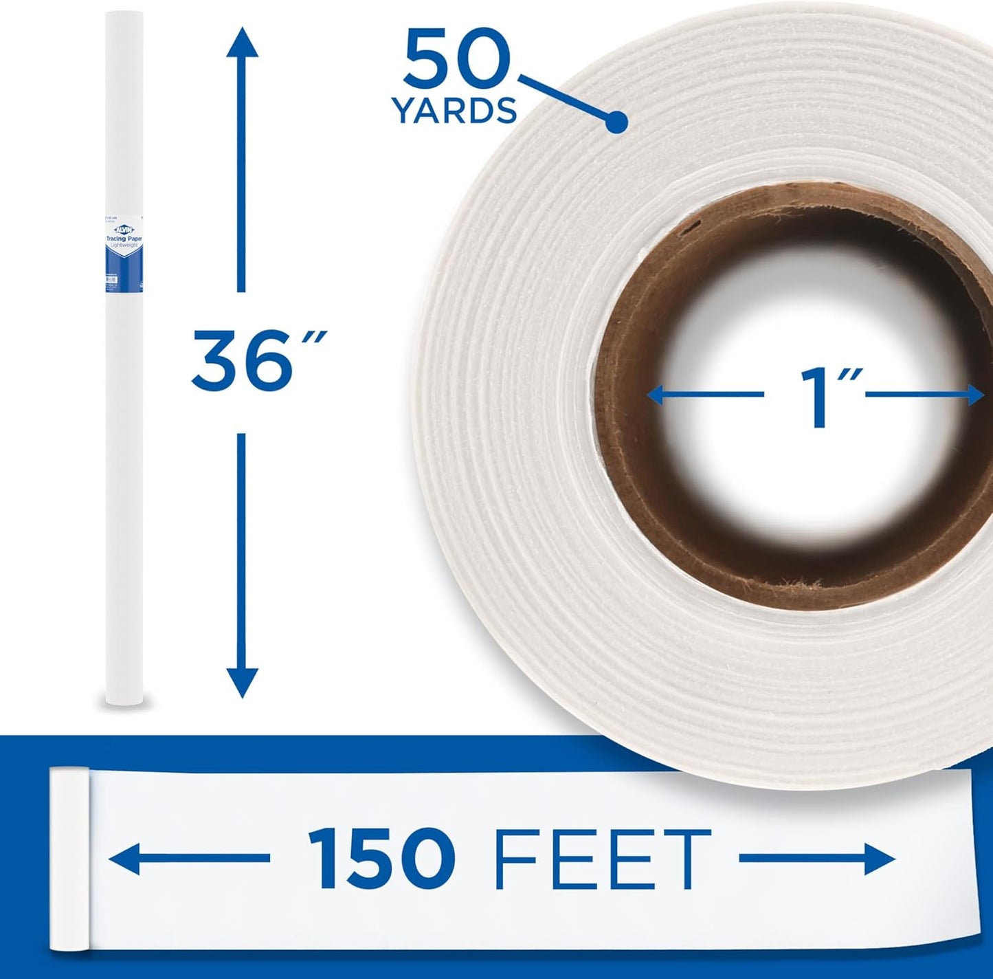 ALVIN 55W-L Lightweight Tracing Paper Roll, White, Suitable with Ink, Charcoal, Felt Tip Pen, for Sketching or Detailing - 36 Inches x 50 Yards, 1-inch Core
