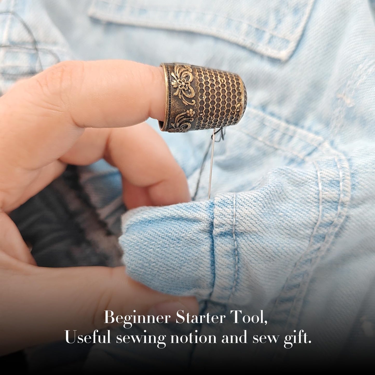 FR 4Pcs Sewing Thimbles, Metal Thimbles for Hand Sewing Finger Protector Knitting Needlework DIY Tools Bronze