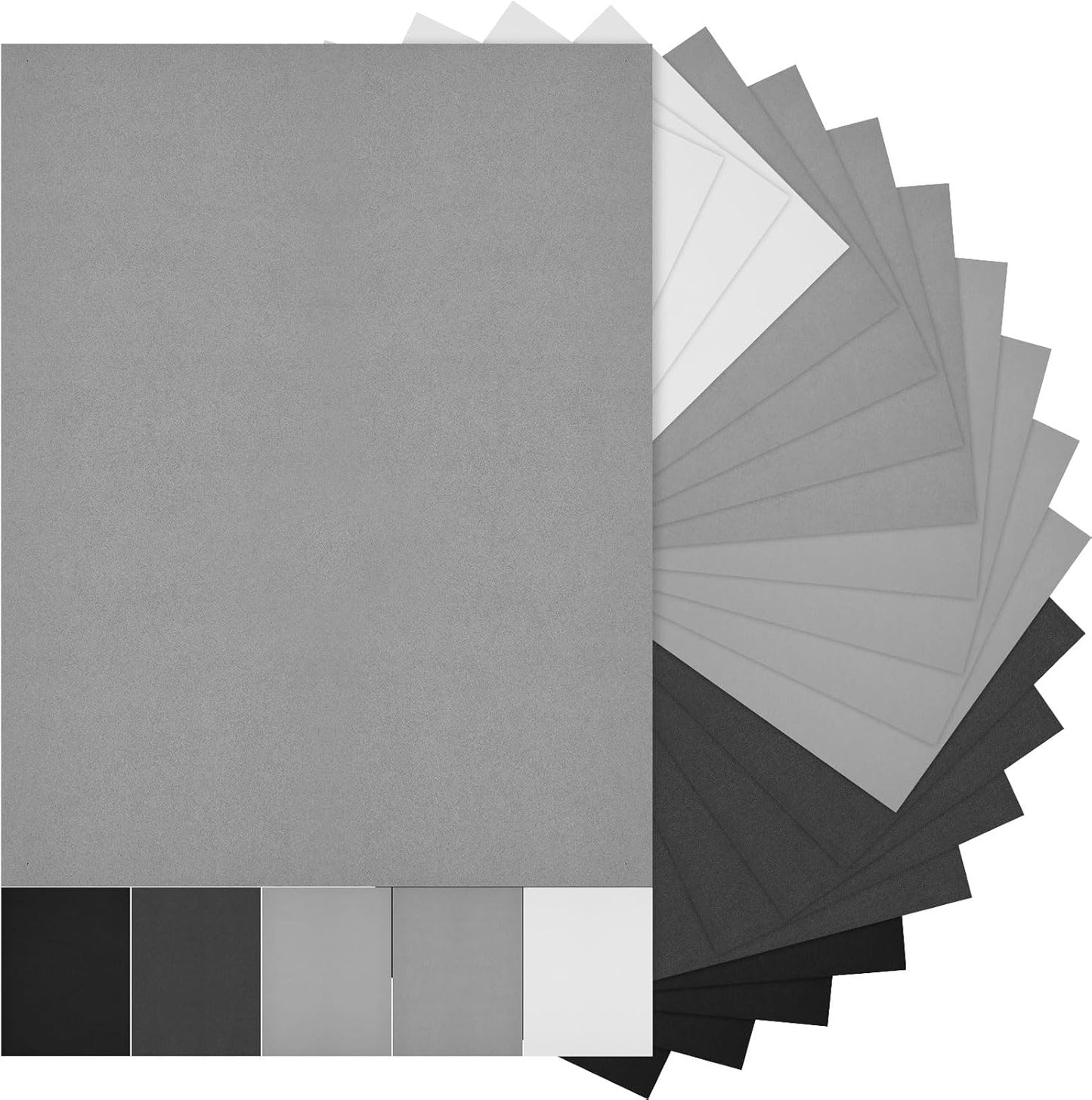 Sinmoe 100 Sheets 5 Shades Cardstock Paper 8.5 x 11 Inches 180gsm Solid Core Printer Paper for Scrapbooking DIY Arts Crafts Making Office Home Supplies(Black, White, Gray)