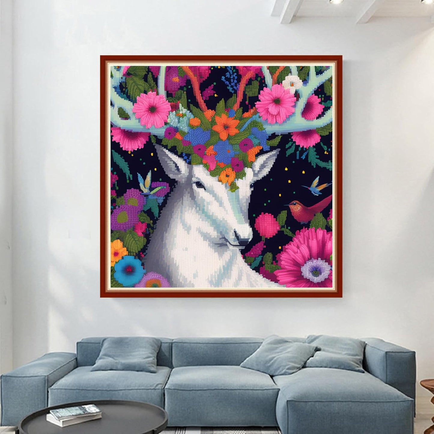 Dimensean Stamped Cross Stitch Kits Full Range of Embroidery Patterns Starter Kits for Beginners Adult or Kids DIY Cross Stitches Needlepoint Kits 11CT-Elk Flower 17.7x17.7 inch