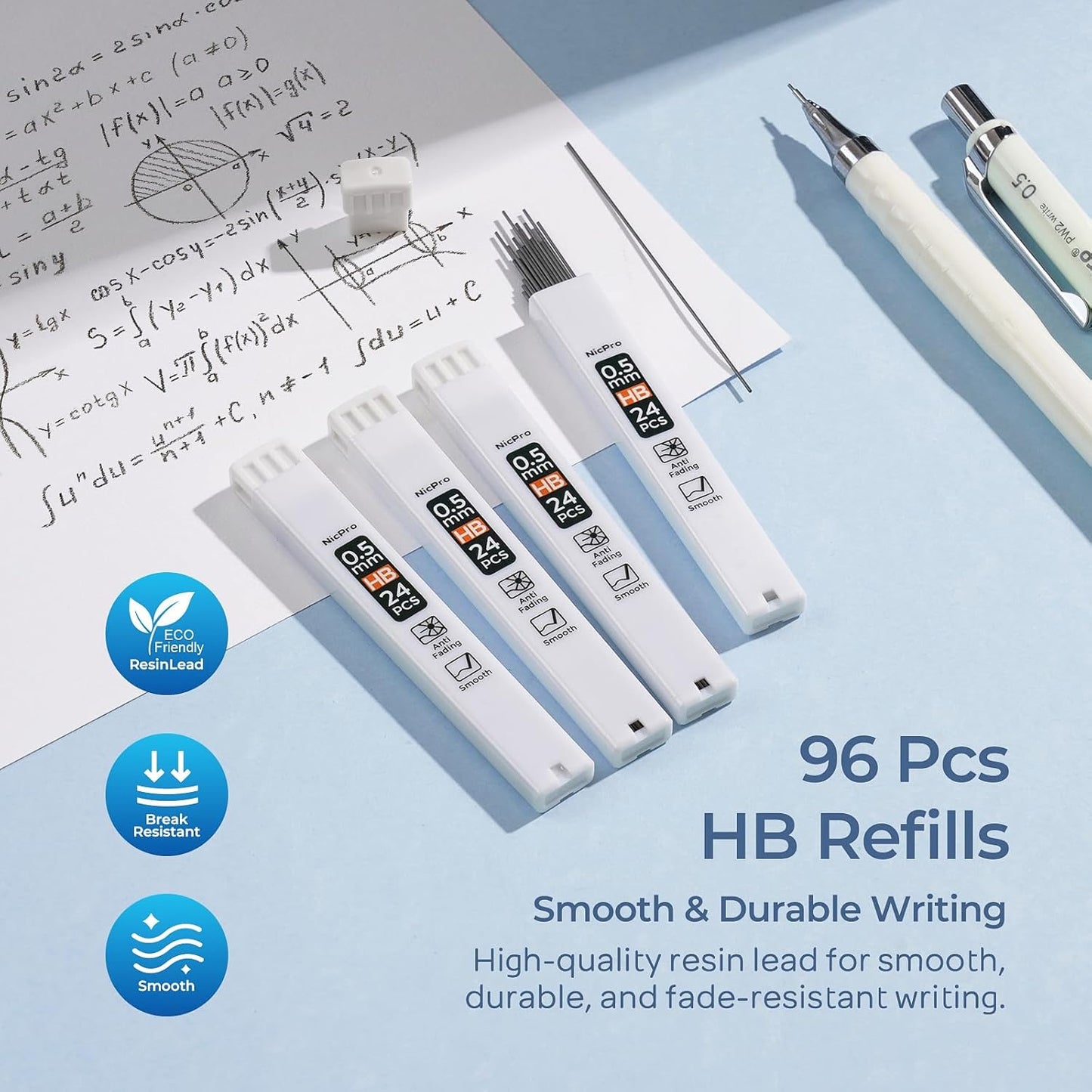 Nicpro Cute Mechanical Pencil Set, 4PCS 0.5mm Pastel Drafting Pencils with 4 Tube HB Lead Refills, 4B Erasers, Rotary Retractable Eraser and Eraser Refill for Writing Sketching Back to School Supplies