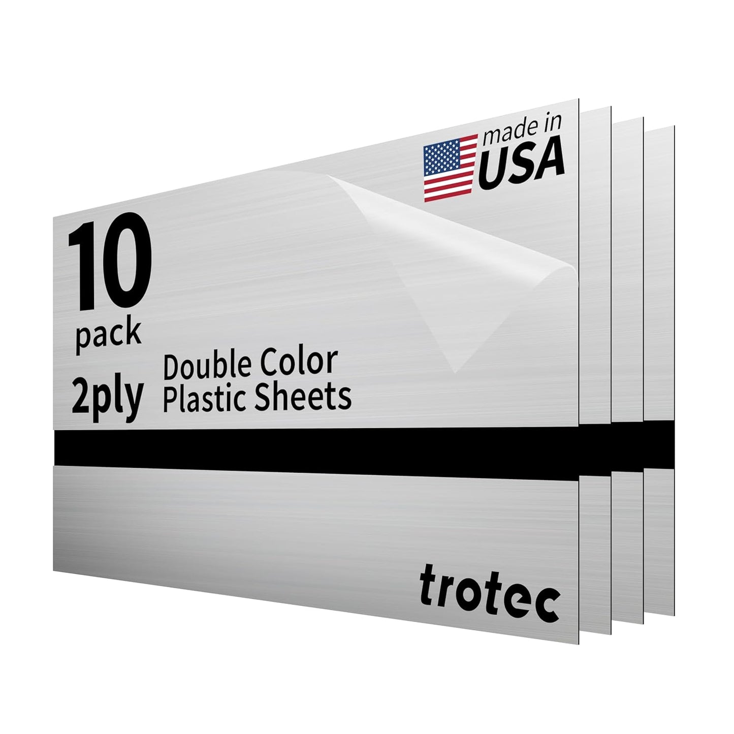 Trotec TroLase Lights | 24"x12"x1/250"(0.1mm thick) | Adhesive-Backed Flexible Laser Engraving Sheet/Film for Decal & Label | Double Color Plastic Sheet for Engraving | Brushed Silver/Black | 10pcs