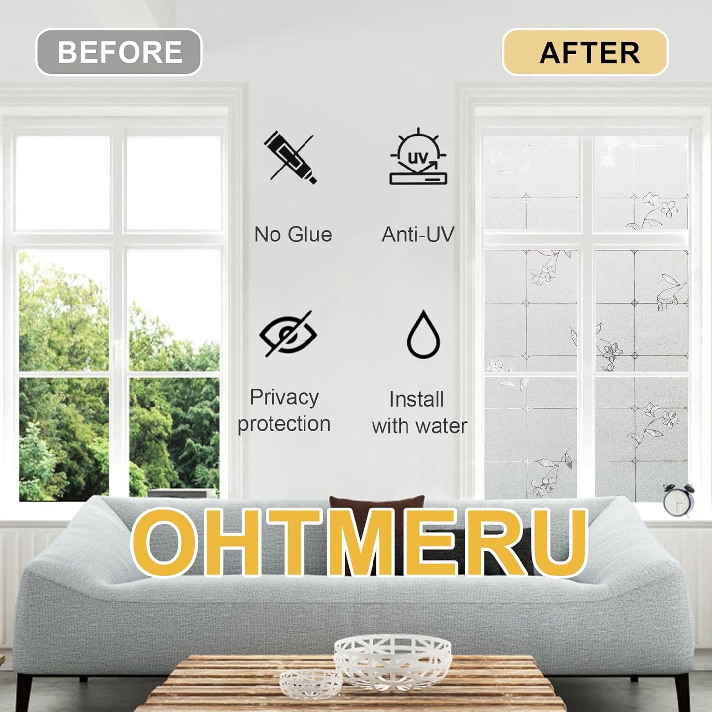 Window Privacy Film Decorative for Front Door, Bathroom Static Cling Stained Glass Sticker Opaque Heat Control UV Blocking Non-Adhesive for Home Windows, Fresh Flowers