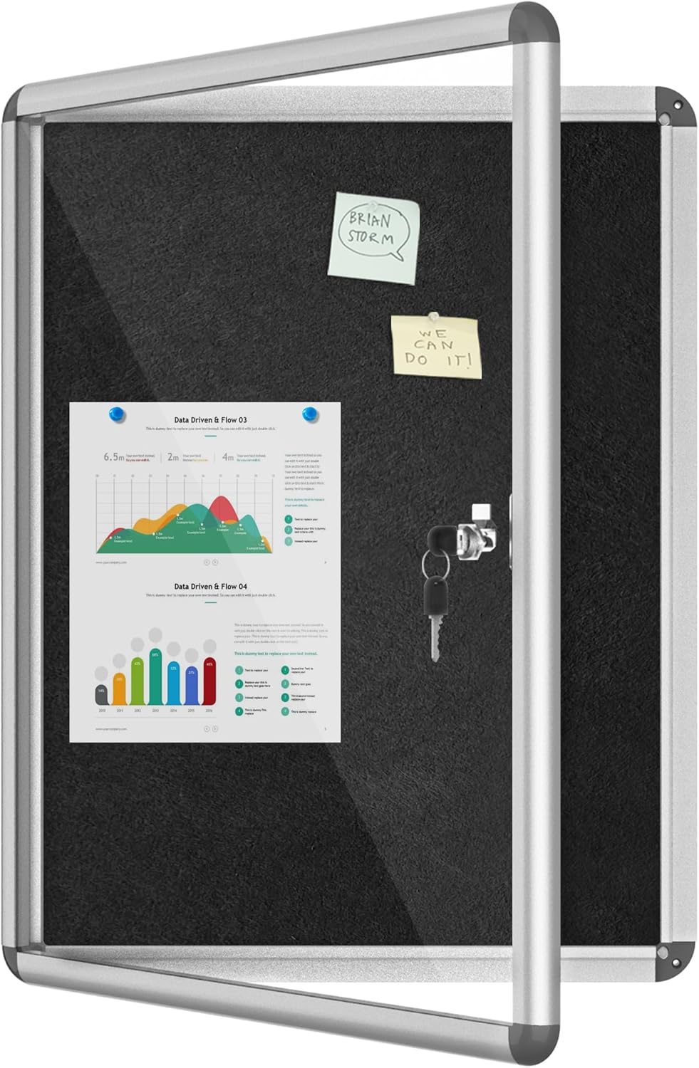 26"x20" Enclosed Bulletin Board, Lockable Weather-Resistant Aluminum Cork Noticeboard for School & Office, Silver Frame w/Black Flet