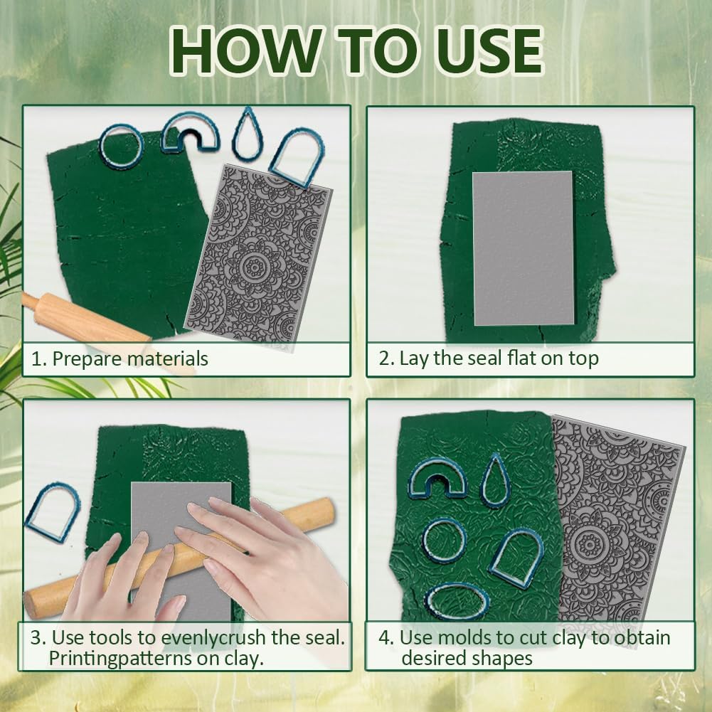 CHGCRAFT 16 Sheets Artistic Flowers Clay Texture Mat Geometric Pattern Polymer Clay Texture Sheets DIY Tools for Pottery Earring Jewelry Making Stamp Engraving Machines, 4x2.6inch