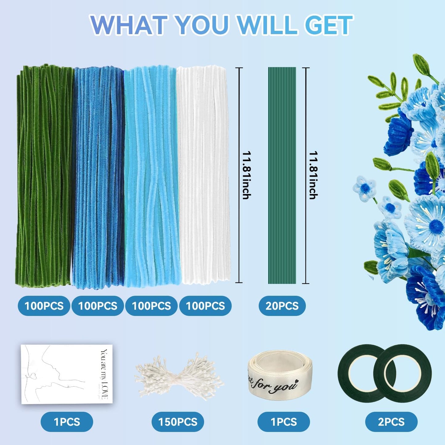 400 Pcs Pipe Cleaners Craft – 4 Colors Chenille Stems for Crafts, DIY Art Supplies, Fuzzy Sticks for Crafting Flowers, Wedding & Valentine's Day Decorations, Kids School Craft Kit