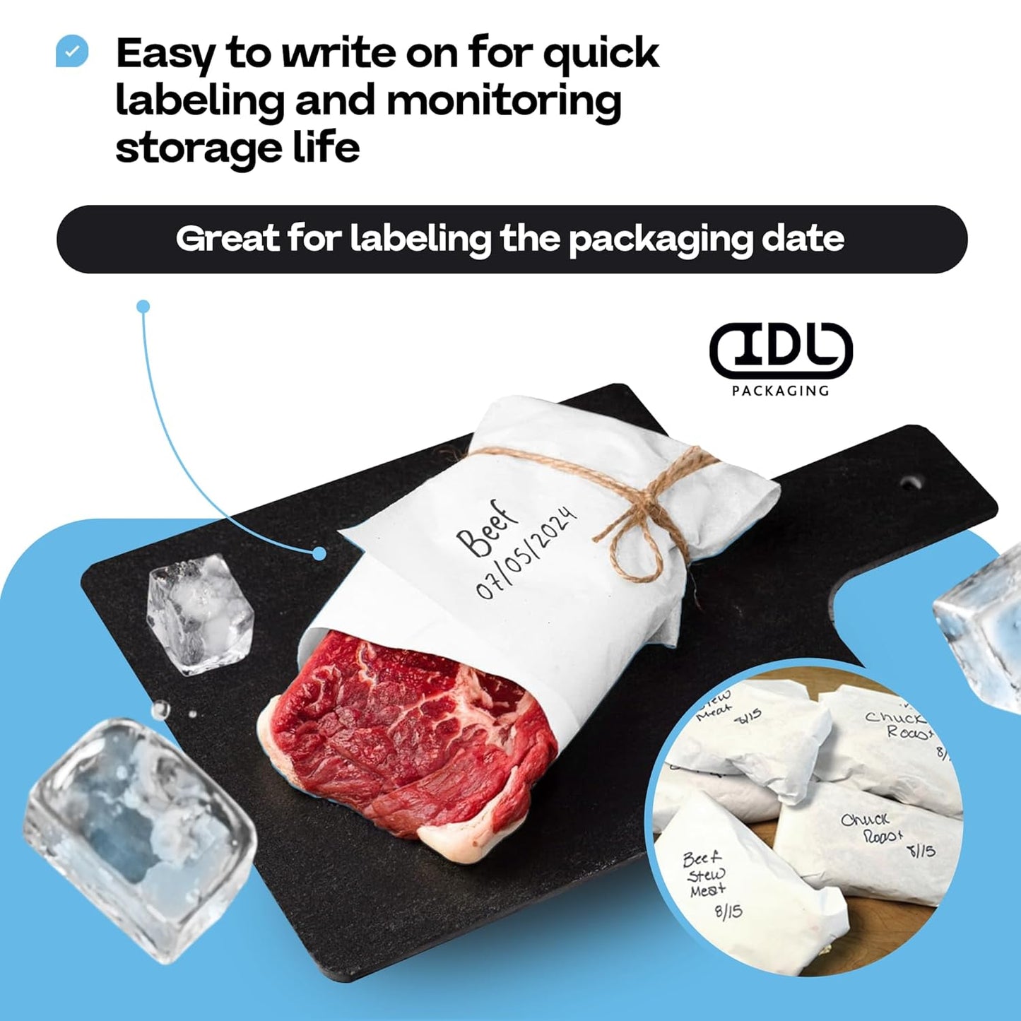 White Freezer Paper 36" x 13200" (1100 feet) with Cutter - USA-made Large Freezer Paper Roll for Meat & Fish - Poly-Coated Food Wrapping Material for Freezing by IDL Packaging