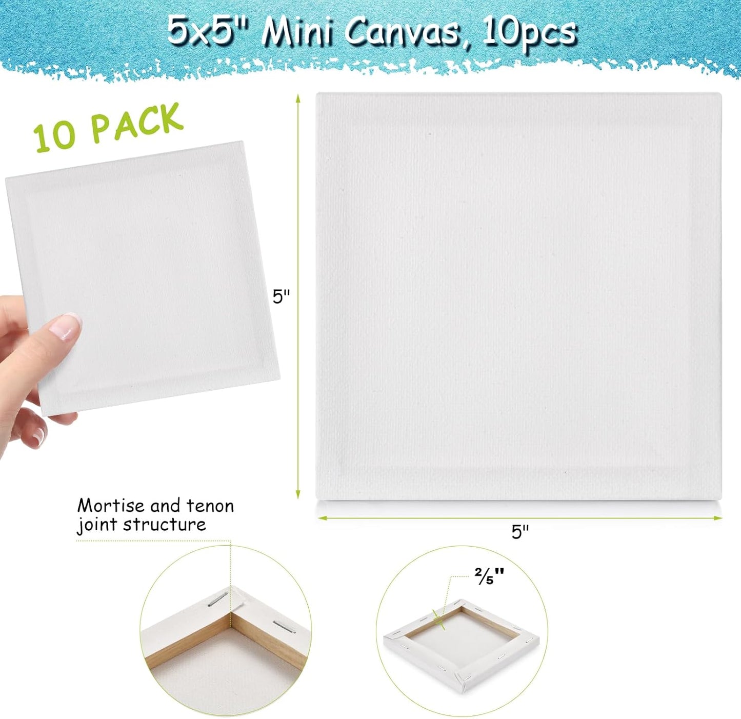 10PCS Mini Canvases for Painting - 5x5In Bulk Profile Small Square Canvases - 100% Cotton Mini Stretch Canvas for Children's Painting Art Supplies, School Home Decorating Projects