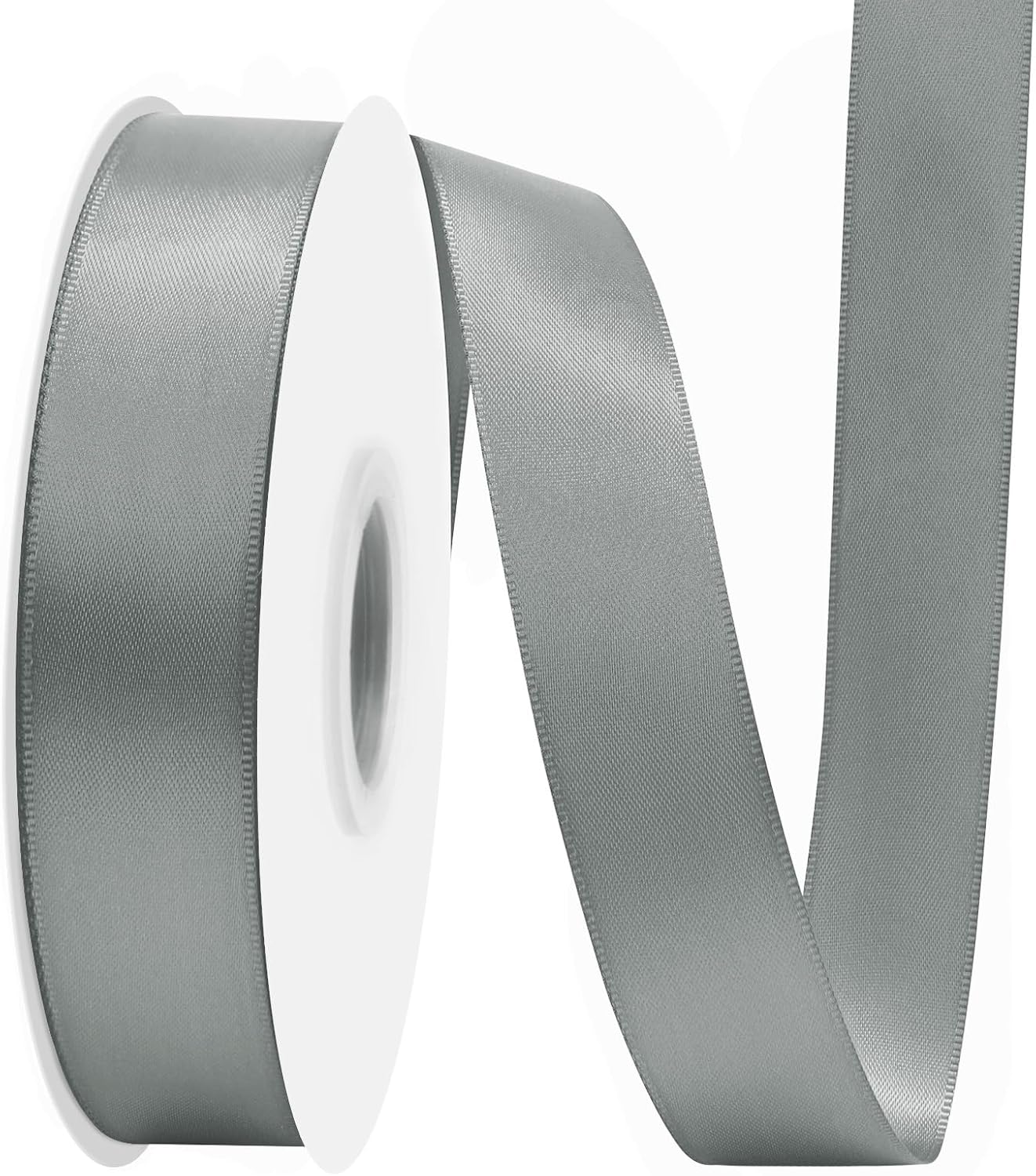 Silver Satin Ribbon 7/8" X 50 Yards Solid Color Double Faced Ribbons Perfect for Crafts Wedding Decor Bow Making Arts Sewing and More