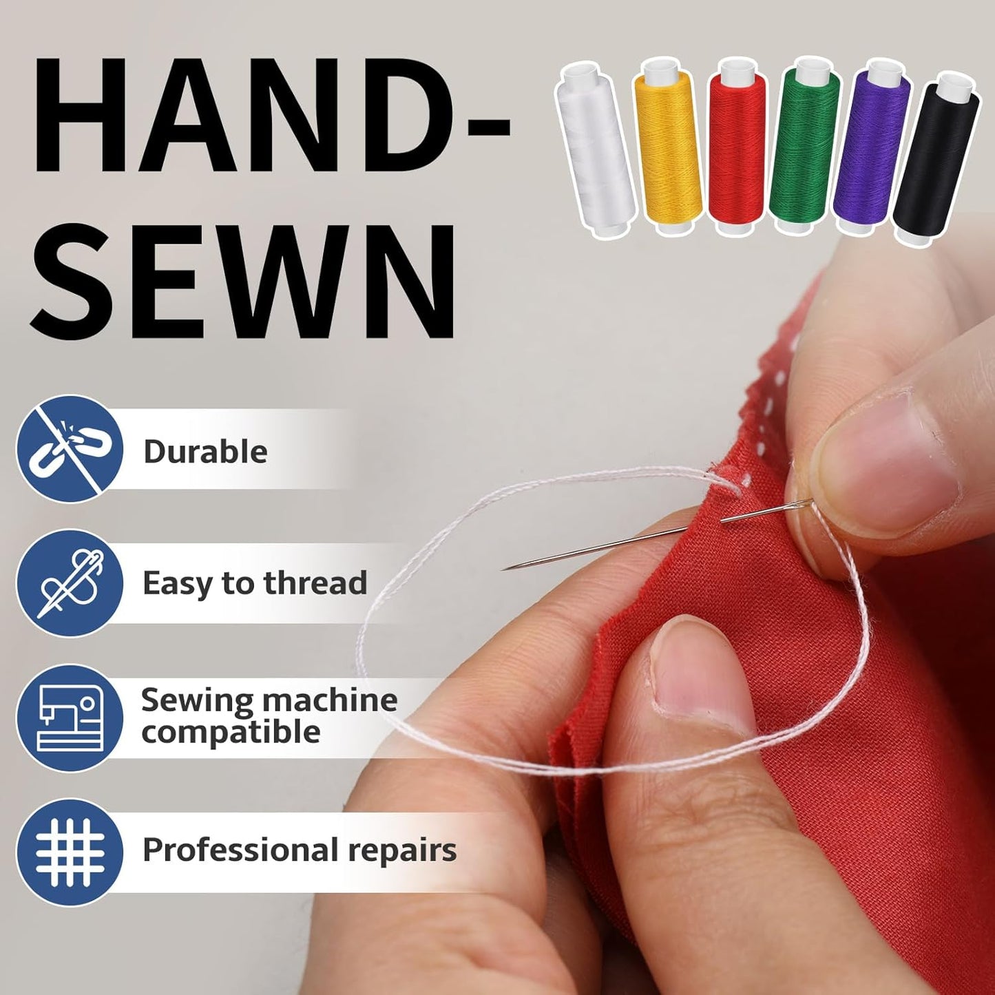 Bupete 8 Rolls Black Thread for Sewing, 200 Yards Each Roll Sewing Thread, Polyester Threads for Sewing Machine Embroidery Hand Stitching