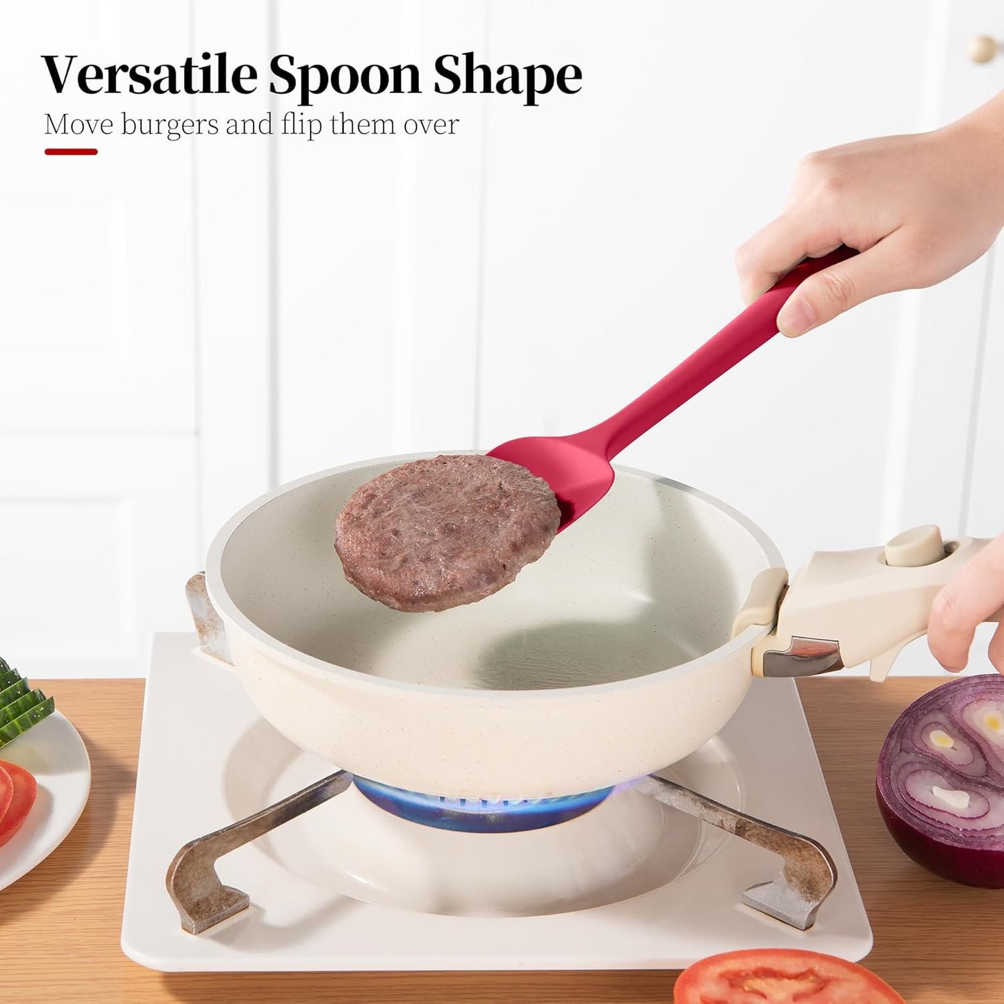 Silicone Flat Spoon Spatulas, Luxiwise 600ºF Heat Resistant Kitchen Baking Scraper Cooking Spoonula Non-Stick Dishwasher Safe for Seamless Mixing Folding Scraping Serving (Set of 2, Muticolor-1)