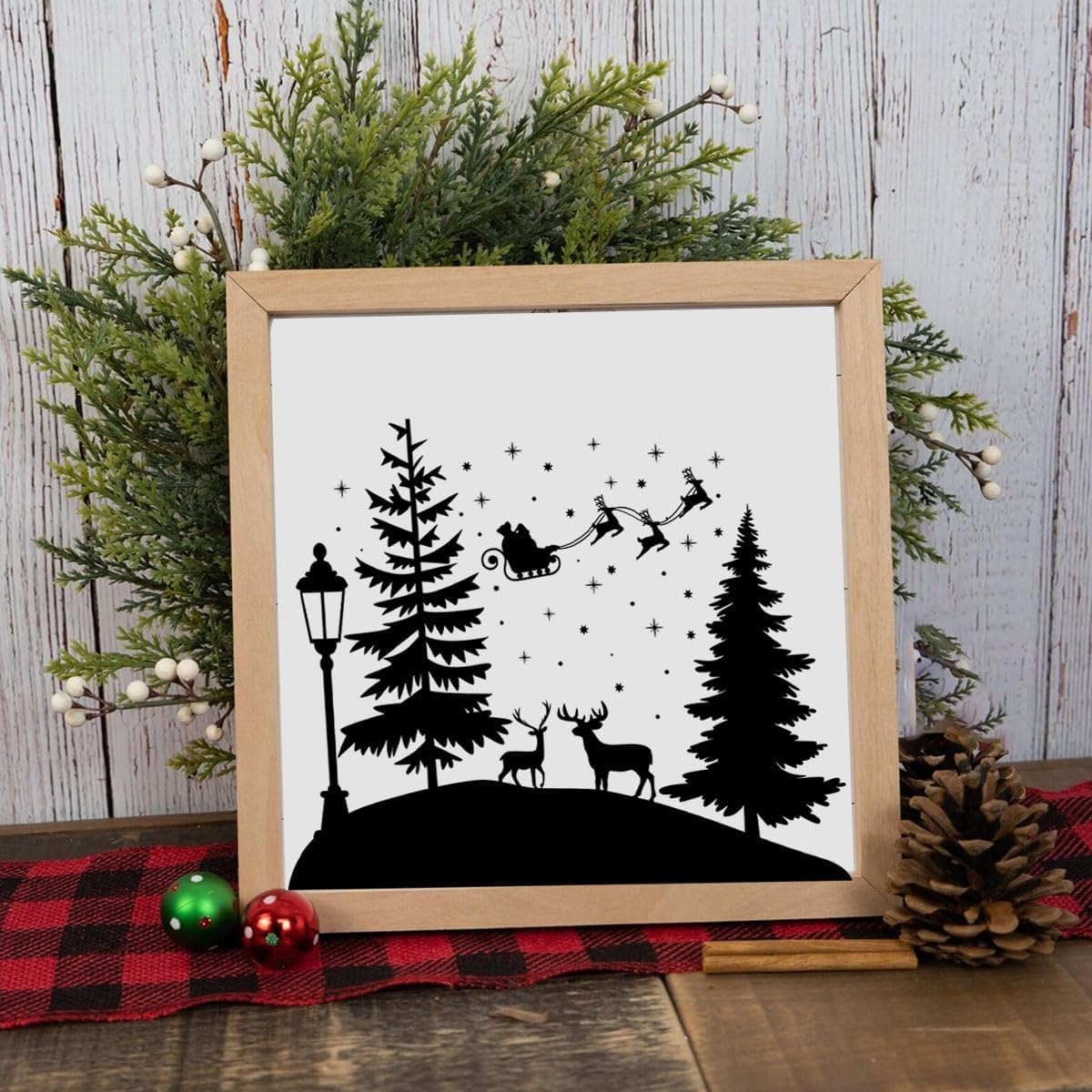 Christmas Stencils for Crafts Reusable 8” Large Christmas Stencil Santa Snowman Gnome Holiday Drawing Templates for Painting on Wood Doormat Fabrics Window Decor