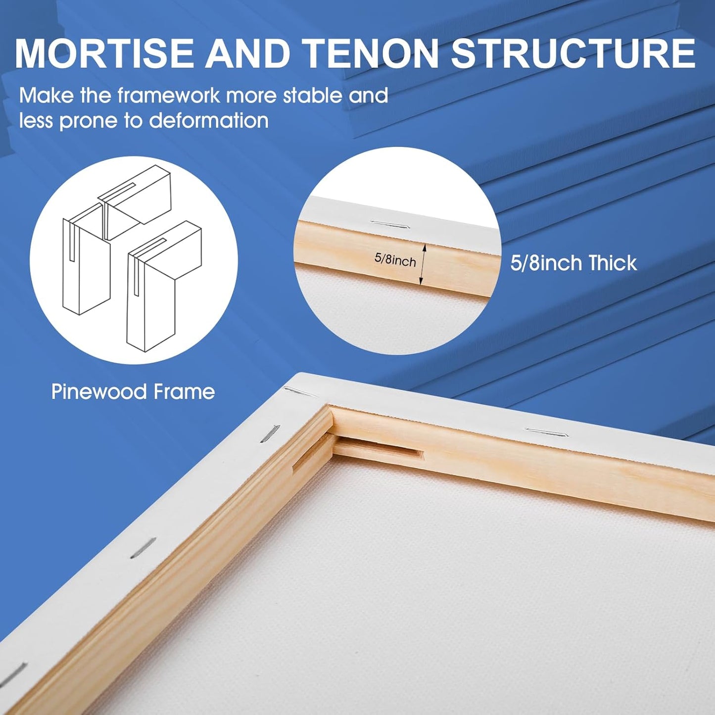 FUMILE 8x10 Canvas for Painting Stretched, 24 Pack Canvases for Painting-5/8 in Profile Primed White Blank Painting Canvas Value Pack for Oil & Acrylic Paint