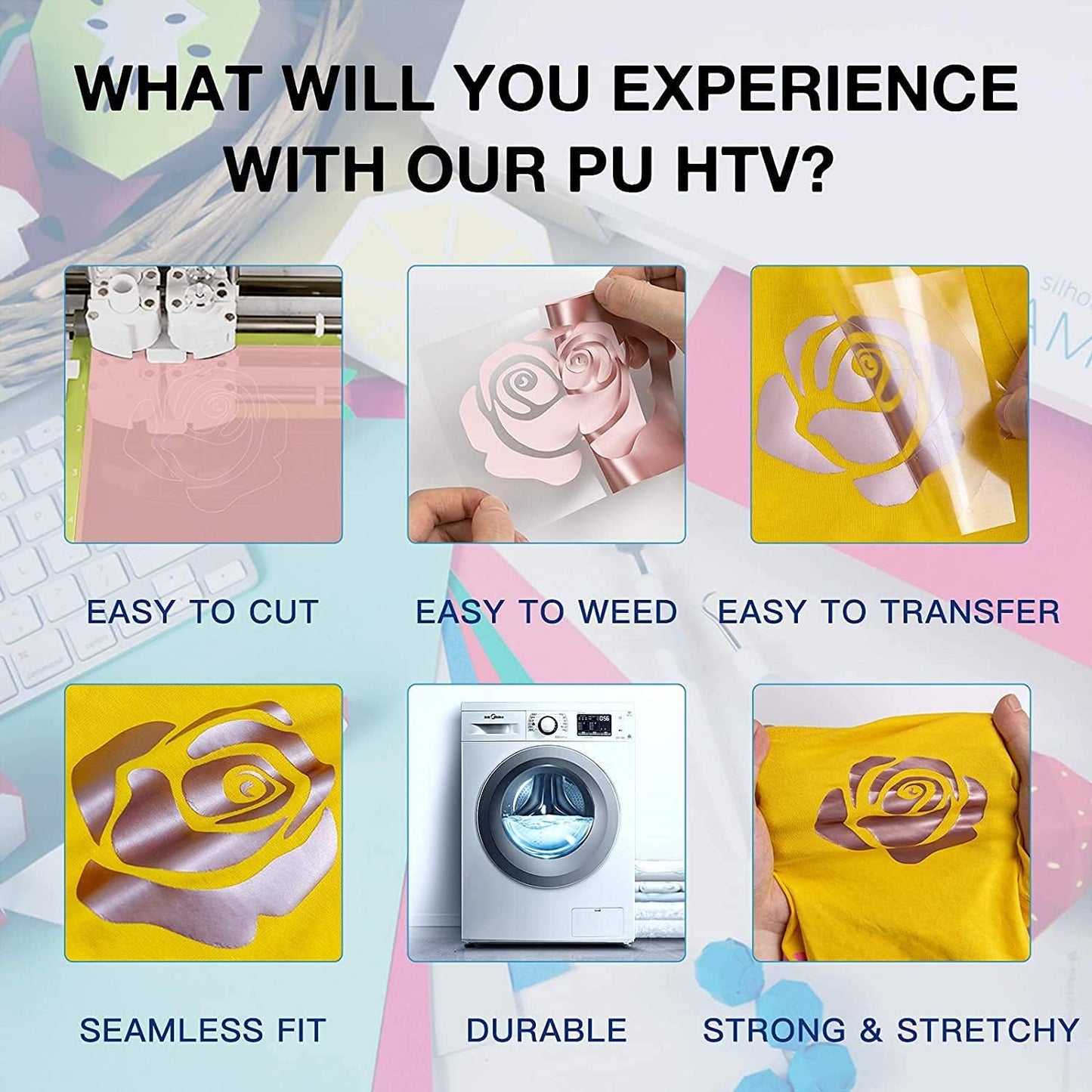 HTVRONT HTV Vinyl Rolls Heat Transfer Vinyl - 12" x 8ft Rose Gold HTV Vinyl for Shirts, Iron on Vinyl for All Cutting Machine - Easy to Cut & Weed for Heat Vinyl Design (Rose Gold)