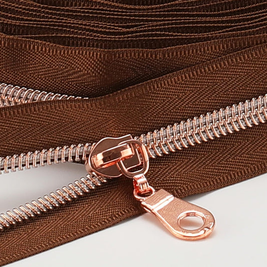 The Yards 10 Yards Bulk Brown Nylon Coil Zipper with Antique Brass Teeth - Replacement Sewing Zipper with 10PCS Sliders for DIY Craft Bags