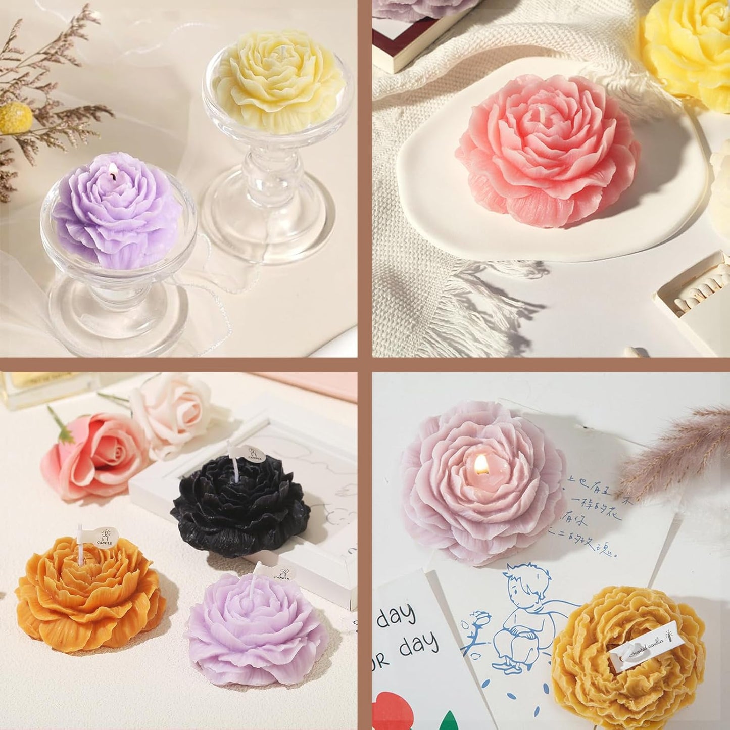 Peony Flower Silicone Candle Molds, 3 Cavity Flower Mold for Soap Candle Making Epoxy Resin Clay Plaster Crafts Casting Home Decor Handmade Gifts