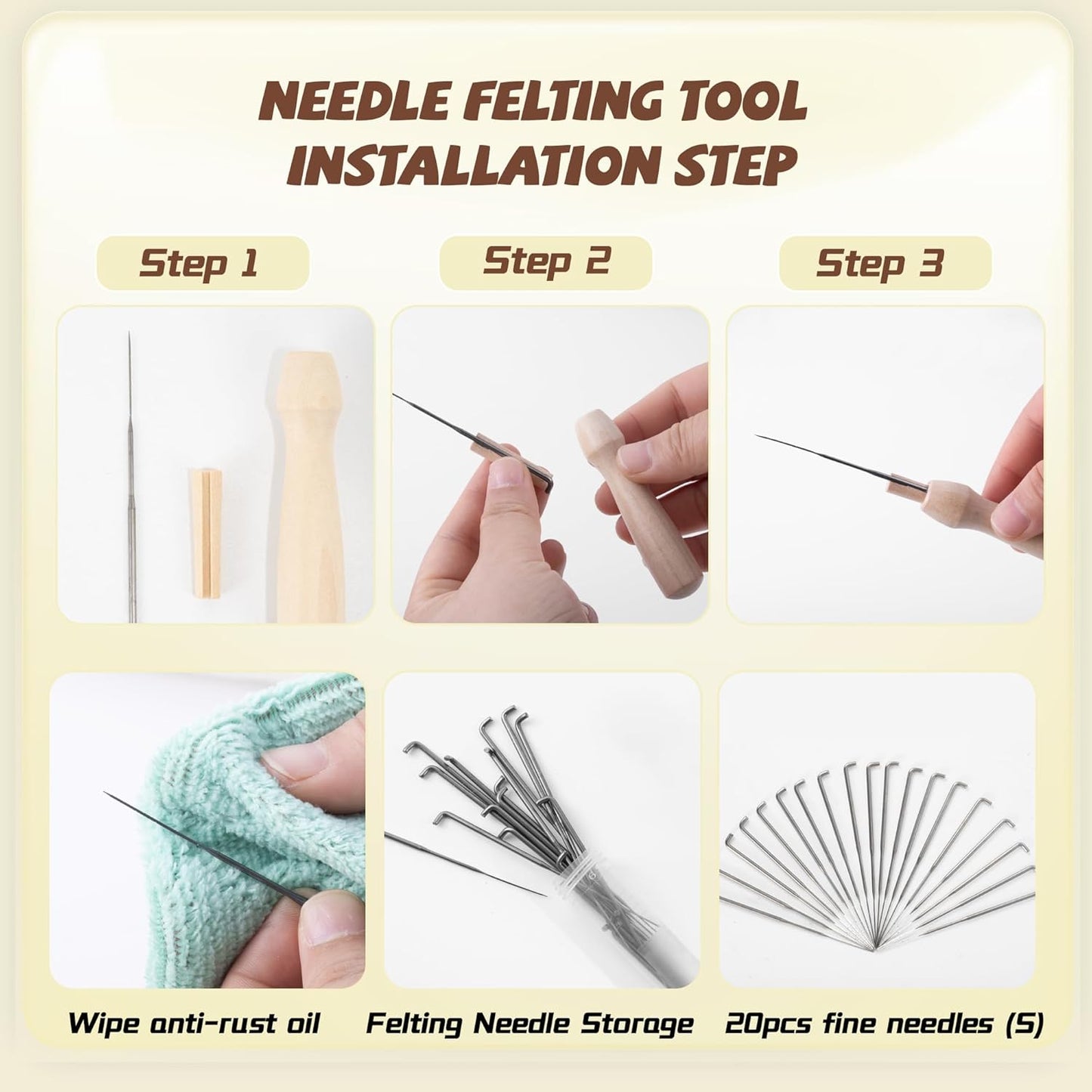 NFAMRZCAR Needle Felting Mat,10x10x1.5 Inch Thick and Firm Needle Felting Pad Natural Wool Mat with 20 Needle 1 Clean Cloth,Clear Instruction