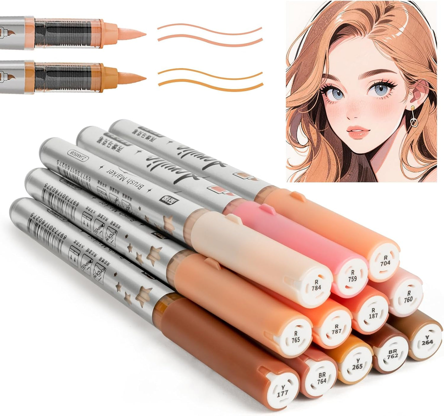 Skin Tone Acrylic Paint Markers, 12 Colors Fabric Marker, Auto-Ink Paint Pens Markers, Brush Tip Marker for Rock Painting, Wood Glass Ceramic Canvas Stone DIY Crafts Making Art Supplies