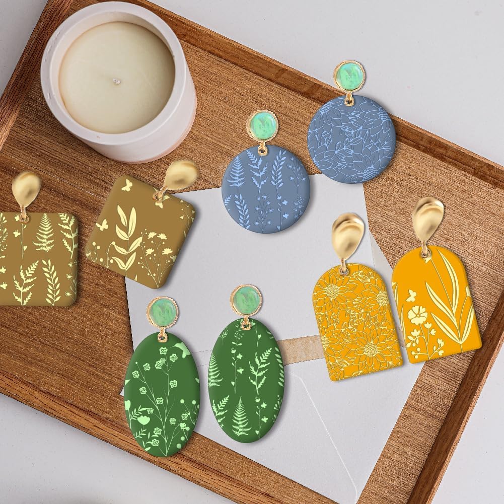 CHGCRAFT Polymer Clay Texture Sheet Leaves and Flowers Clay Texture Mat Floral Polymer Mats Earrings Tools for Jewelry Making DIY Crafts, 5.5x5.5inch