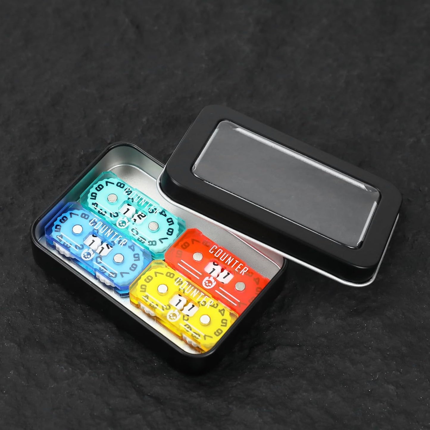 4Pcs MTG Life Counter Twin Digits with Metal Box, Health Tracker Life Counter for MTG Magic Card Games Accessories, Compatible with Magic The gatering Tabletop RPG D&D CCG TCG Board Games