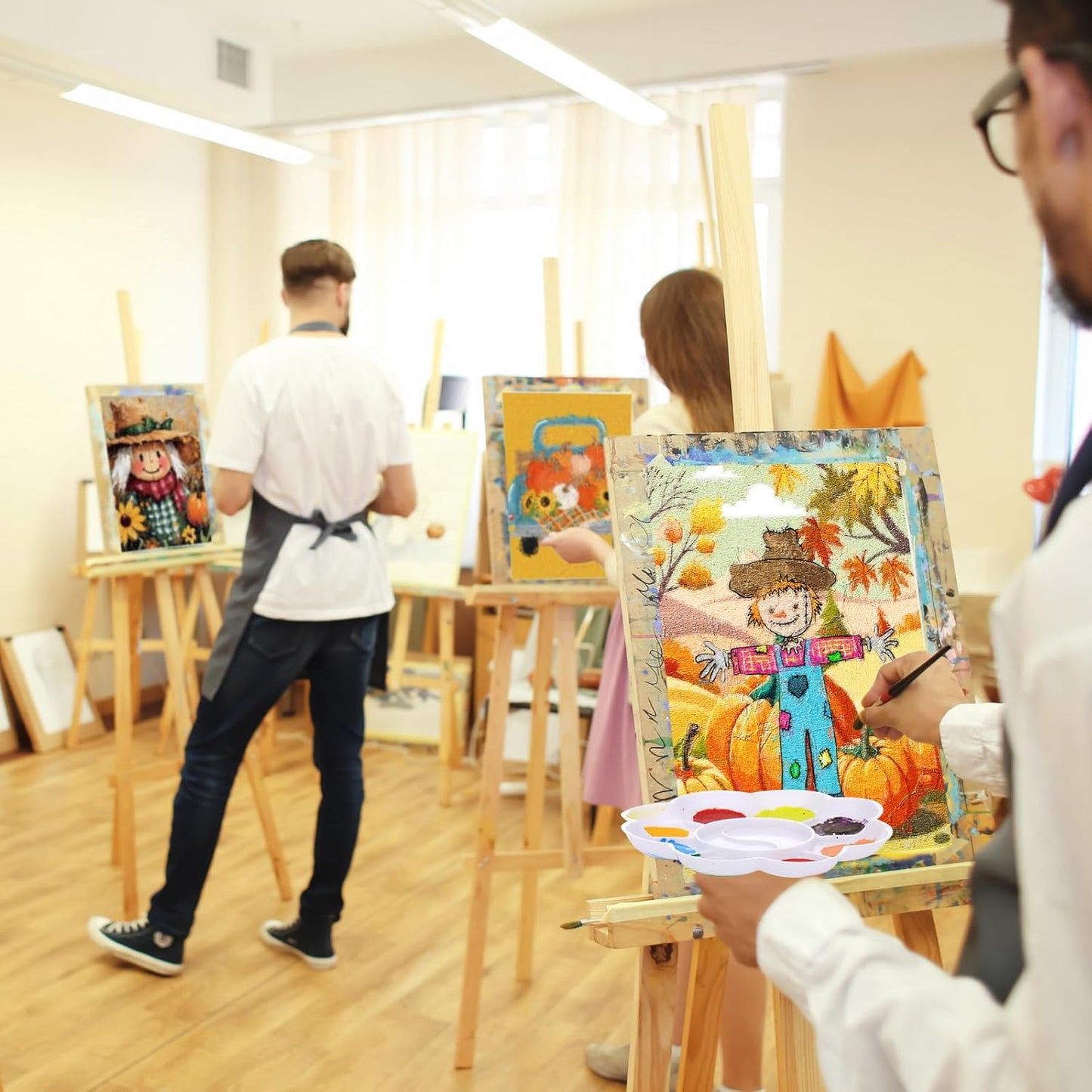 Cholemy 36 Pcs Paint and Sip Kit for Adults 8''x10'' Pre Drawn Canvas for Painting DIY Afro Acrylic Painting Kit Wood Easel Brushes Date Night Bulk for Christmas Party Gifts(Fall Scarecrow)