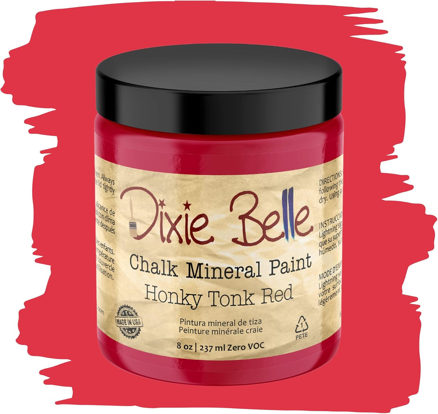 Dixie Belle Paint Company Chalk Finish Furniture Paint - Honky Tonk Red (8oz) - Matte True Red Chic Chalk Mineral DIY Furniture Paint