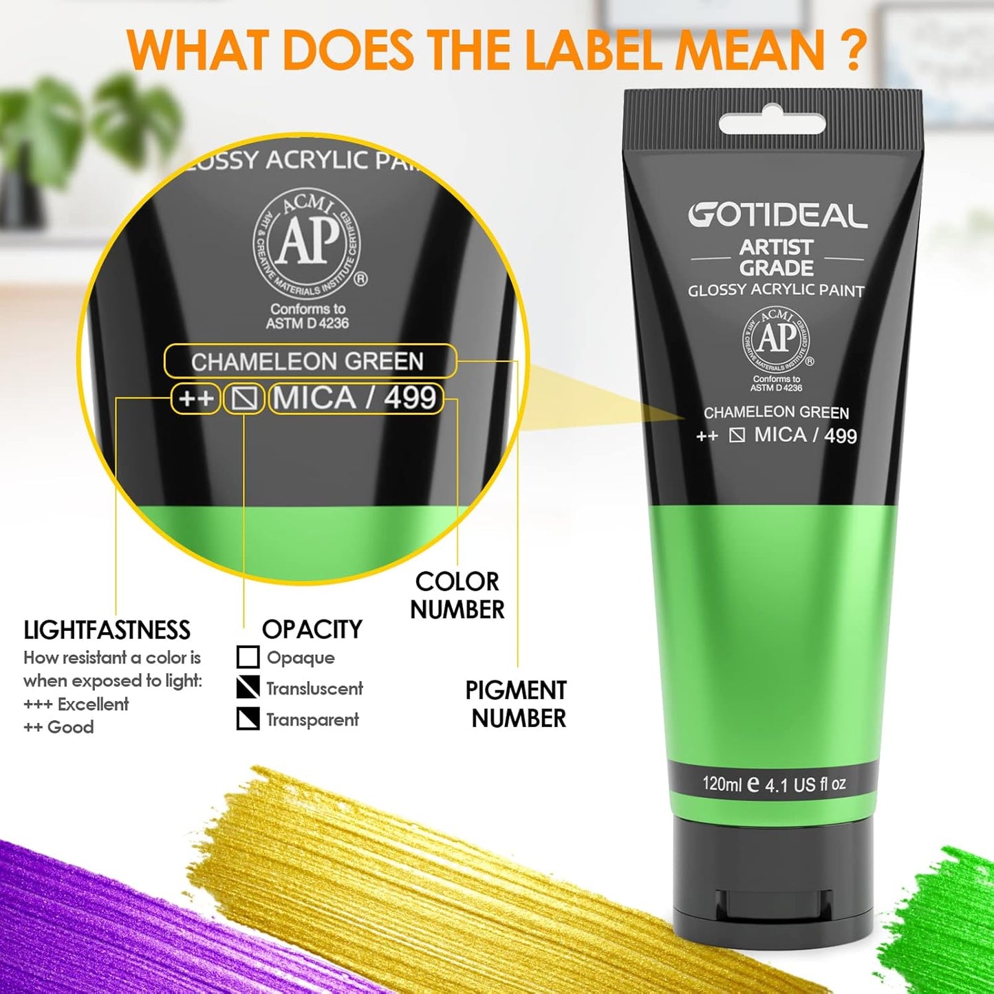 GOTIDEAL Iridescent Acrylic Paint Chameleon Green Tubes(120ml, 4.1 oz) Non Toxic Non Fading,Rich Pigments for Painters, Adults & Kids, Ideal for Canvas Wood Clay Fabric Ceramic Craft Supplies