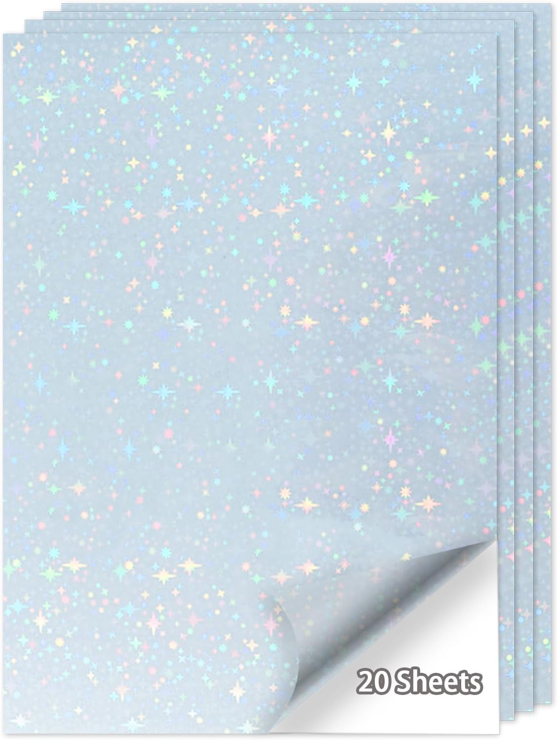 20 Sheets Printable Holographic Sticker Paper,11 x 8.5 Inches Printable Waterproof Paper Rainbow Vinyl Sticker Paper for Inkjet or Laser Printer（Laser starry sky）