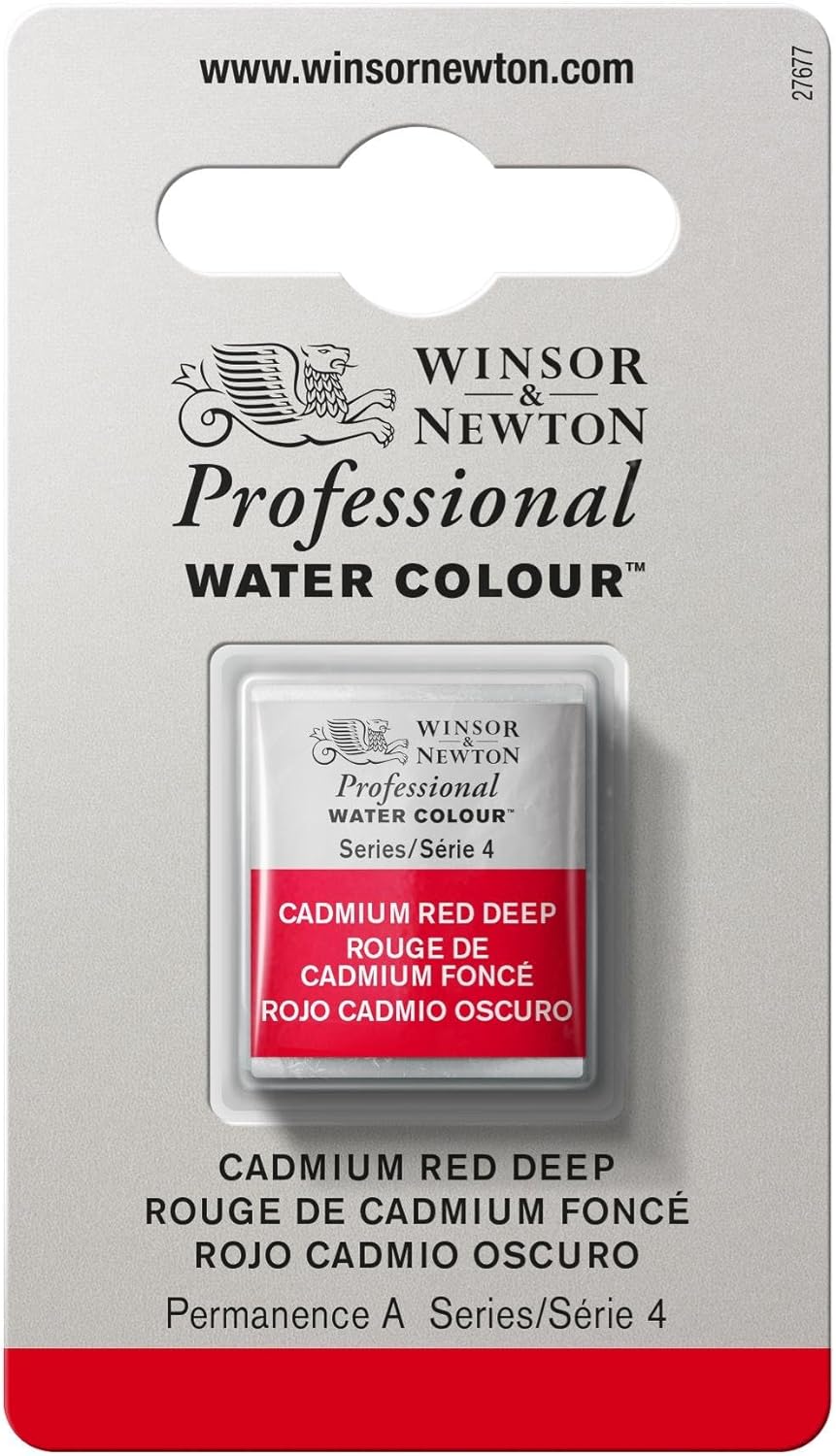 Winsor & Newton Professional Water Colour Paint, Half Pan, Cadmium Red Deep