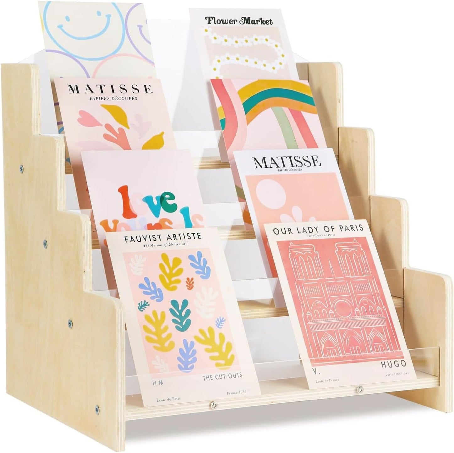 Greeting Card Display Stand , Acrylic Sticker Display Holder for Vendors, Counter Retail Display Rack , 4-Tiered Wooden/Acrylic Display stand for postcard /Brochure/Photos/Picture
