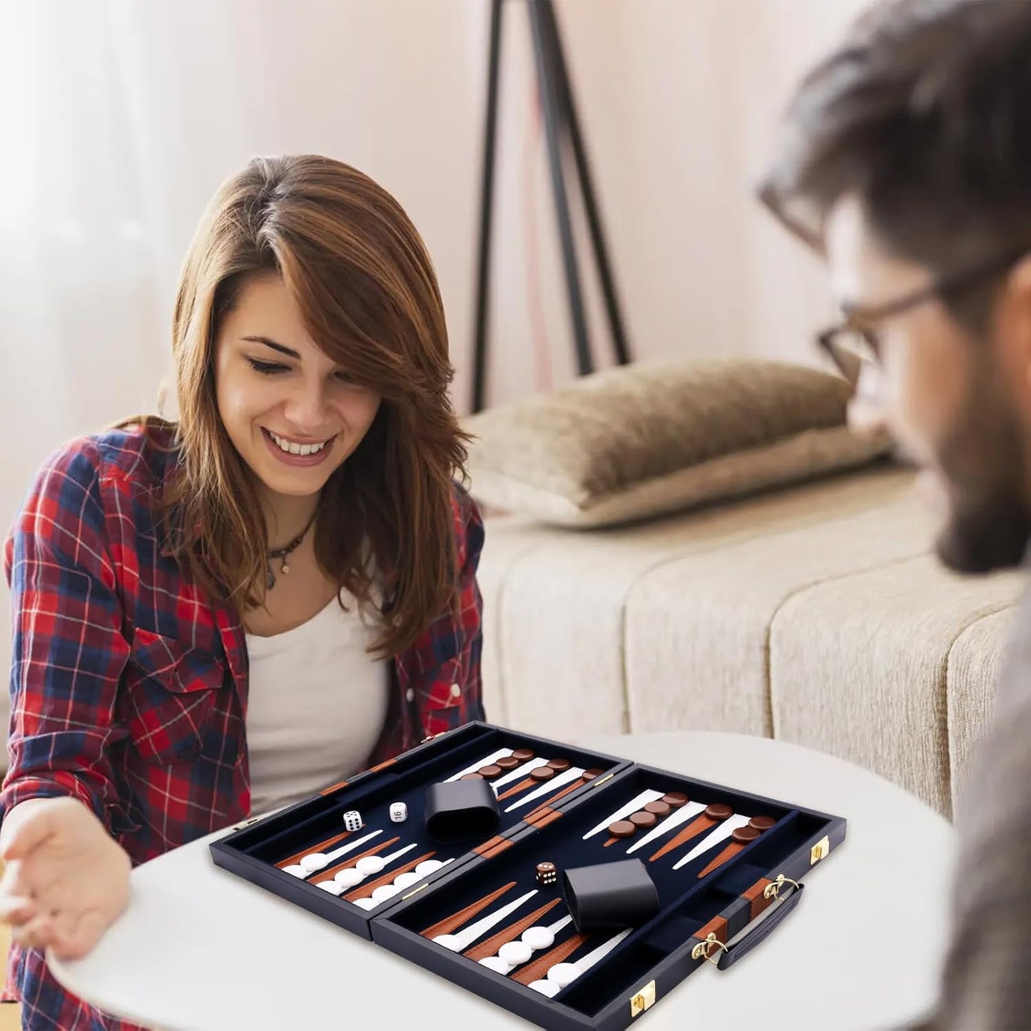 Backgammon Set - Classic Board Game with Premium Leather Case - Portable Travel Strategy Backgammon Game Set for Adults, Kids - Suitable as (18inch, Navy)