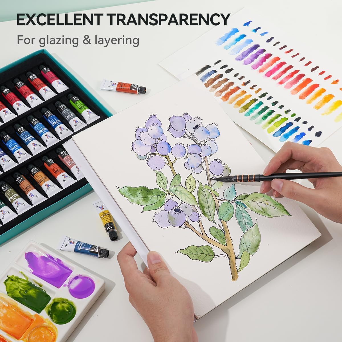 MeiLiang Watercolor Paint Set 36 Vibrant Colors 5ml / 0.17 Fl Oz Tubes, Watercolor Tubes with Great Value, Water Color Paints Art Supplies for Adults, Artists & Beginners