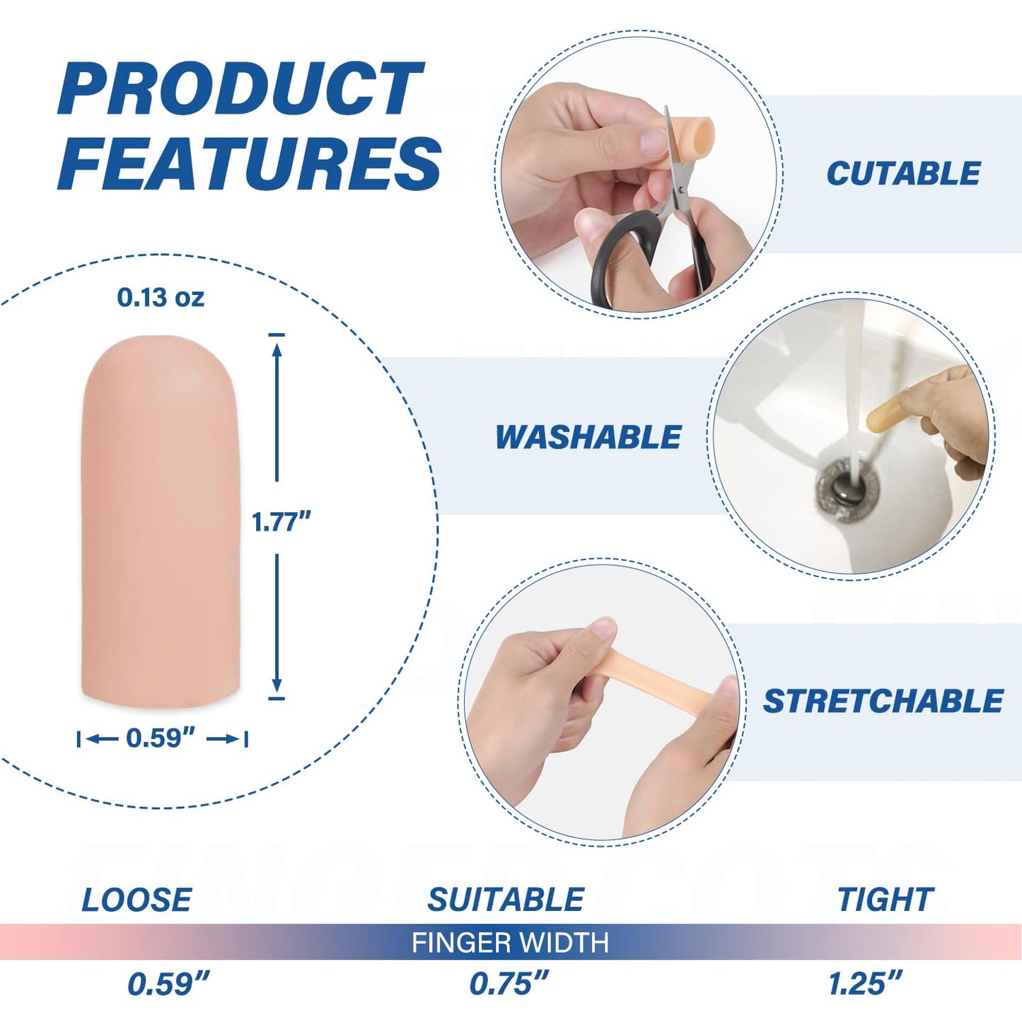 MasterMo Gel Finger Cots Protectors, Silicone Fingers Covers Bandages Caps Sleeves for Fingertip Thumb Protection, Ideal for Trigger, Arthritis, Cracking, Blisters, Callus, Hangnail & Pain Relief (Nude, M, 24PCS)
