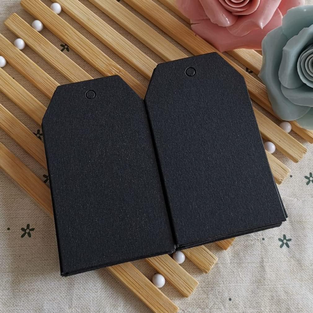 200PCS Paper Gift Tags with Free 200PCS Black Cotton Strings,Blank hangtags for DIY Wedding Holiday Present(Black)
