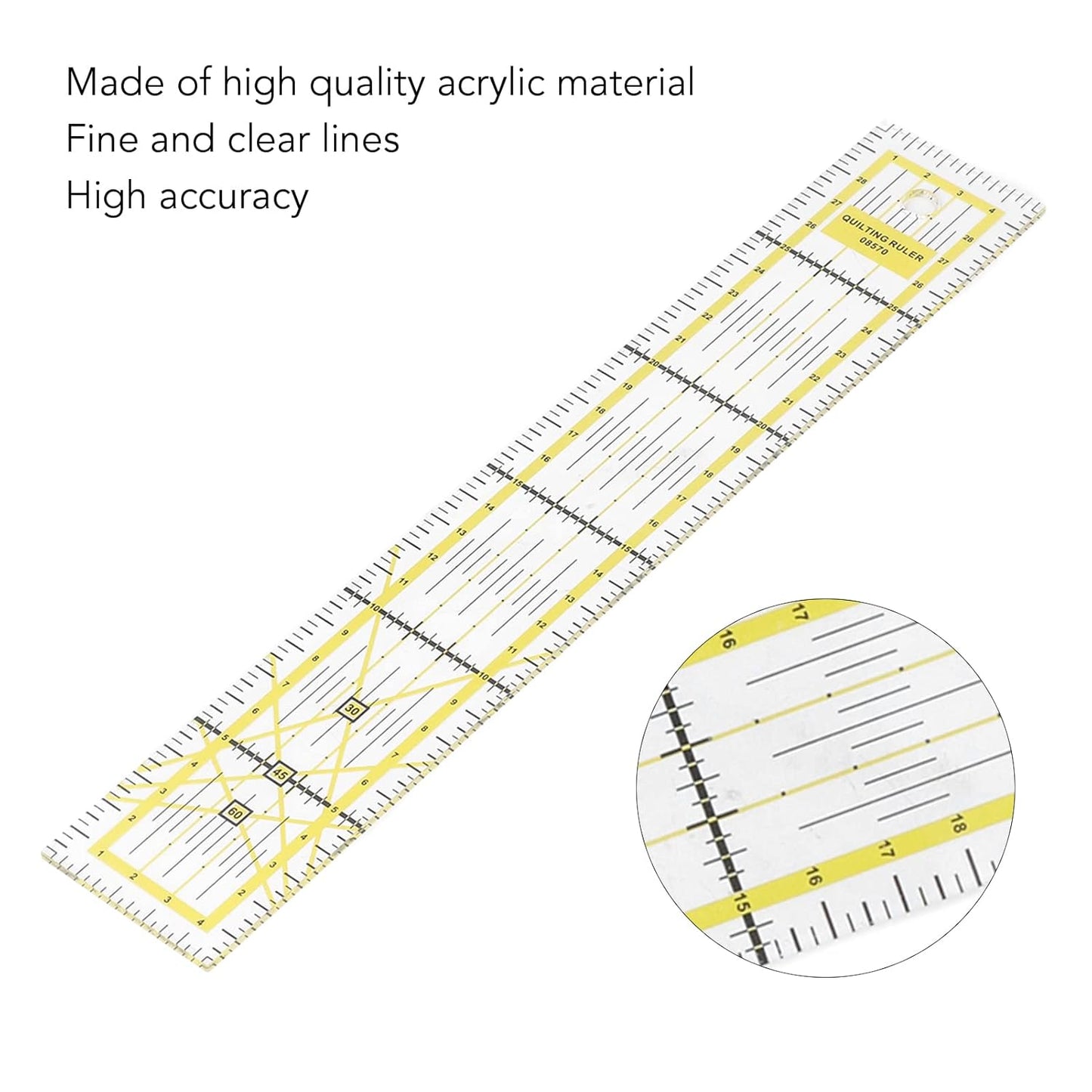 Sewing Ruler, Acrylic Clear Ruler for Sewing, Transparent Quilting for Designing Layout Quilting 5x30cm