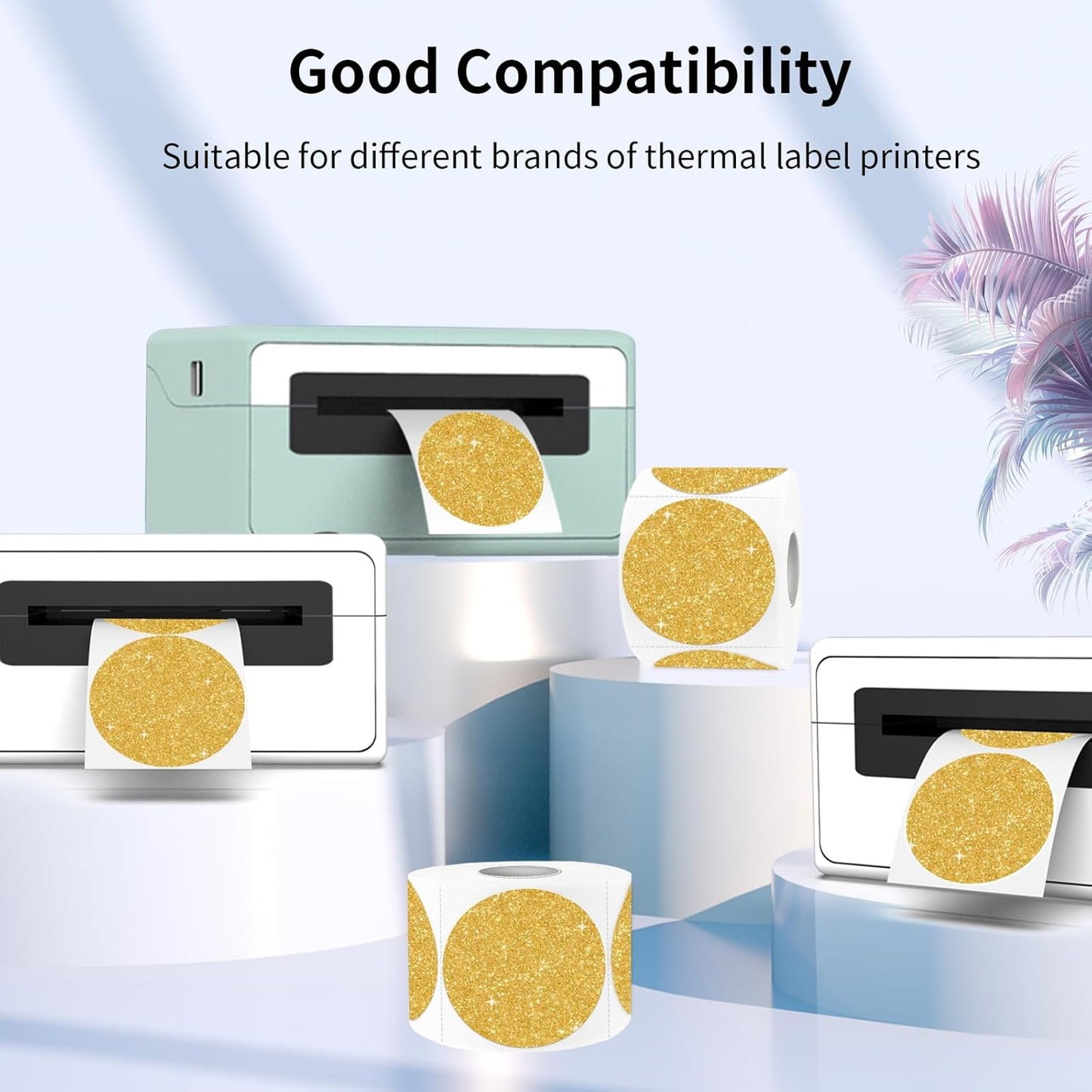 2" Holographic Thermal Label Stickers, Round Direct Thermal Label Stickers, Glitter Thermal Printer Sticker Labels for Gift Wrapping, Self-Adhesive Custom Logo Design- Glitter Gold