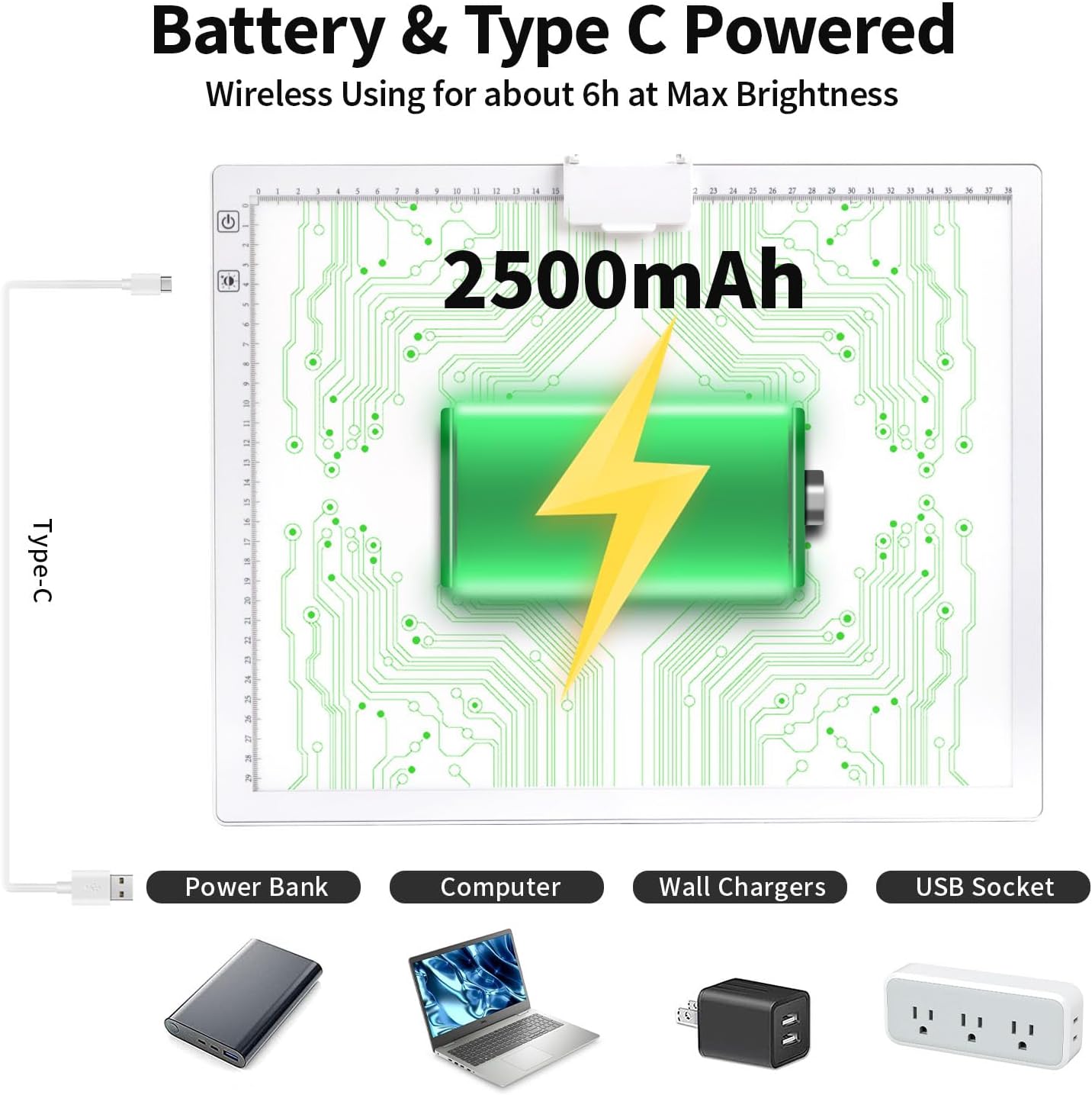 Rechargeable A3 Diamond Art Light Board,Light Pad with Stand and Clip,3 Colors Stepless Dimmable and 6 Levels of Brightness Light Box for tracing,Diamond Painting,Drawing,Sketching(White)