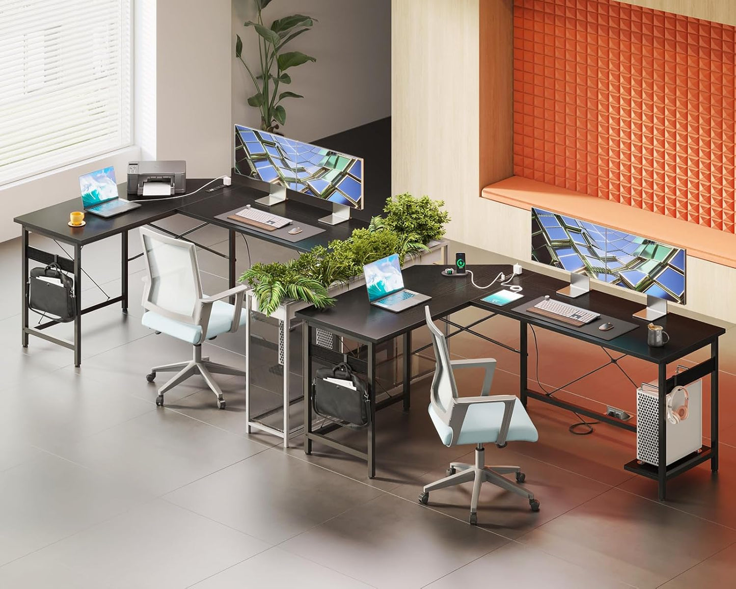 Coleshome 59" L Shaped Gaming Desk with Outlet, L Shaped Desk with CPU Stand, Corner Computer Desk, Home Office Desk, Writing Desk, Black