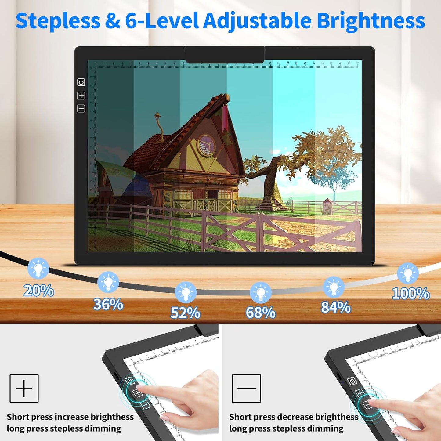 HIUKCOLED Rechargeable A4 Light Pad, Battery Powered Light Board with Carry Bag, Built-in Top Clip＆Stand, Stepless Dimmable＆6-Level Brightness Adjustable, Wireless LED Tracing Box for Weeing Vinyl