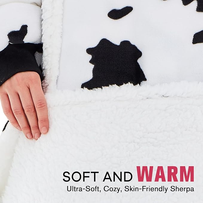 yescool Wearable Blanket Hoodie, Flannel Sherpa Fleece Blanket Sweatshirt for Adults Women Men,One Size Fits All