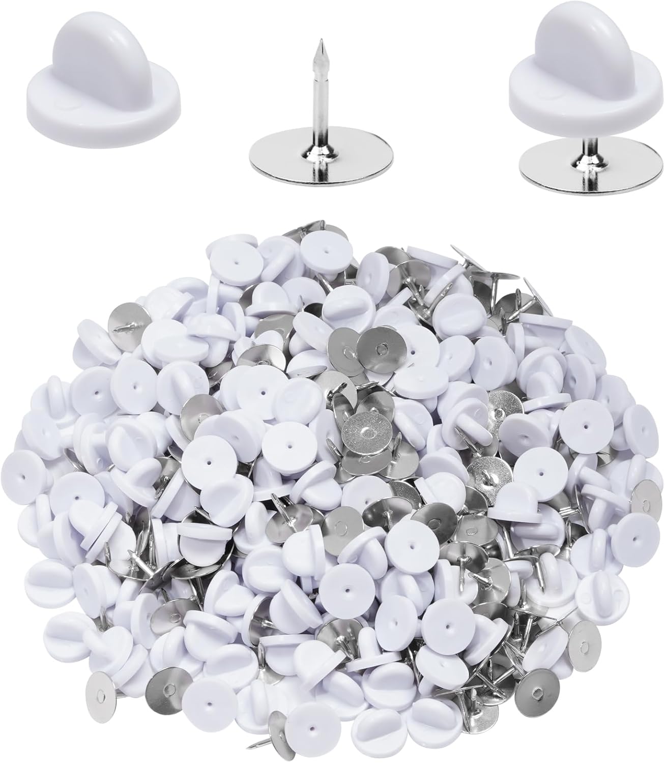 400pcs PVC Rubber Butterfly Clutch Pins Tie Tacks Blank for Uniform Badges Backing Holder Clasp Lapel Enamel Pins(200 Sets),White