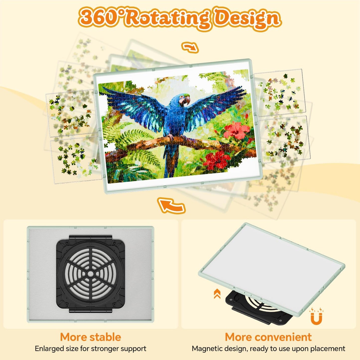 1500 Pieces Rotating Plastic Puzzle Board 3-in-1 Double-Sided/Tilting/Rotating, Portable Table 36.26"x27.6" Spinning Jigsaw Puzzle Table with Cover Lazy Susan Gift for Seniors Adults and Kids