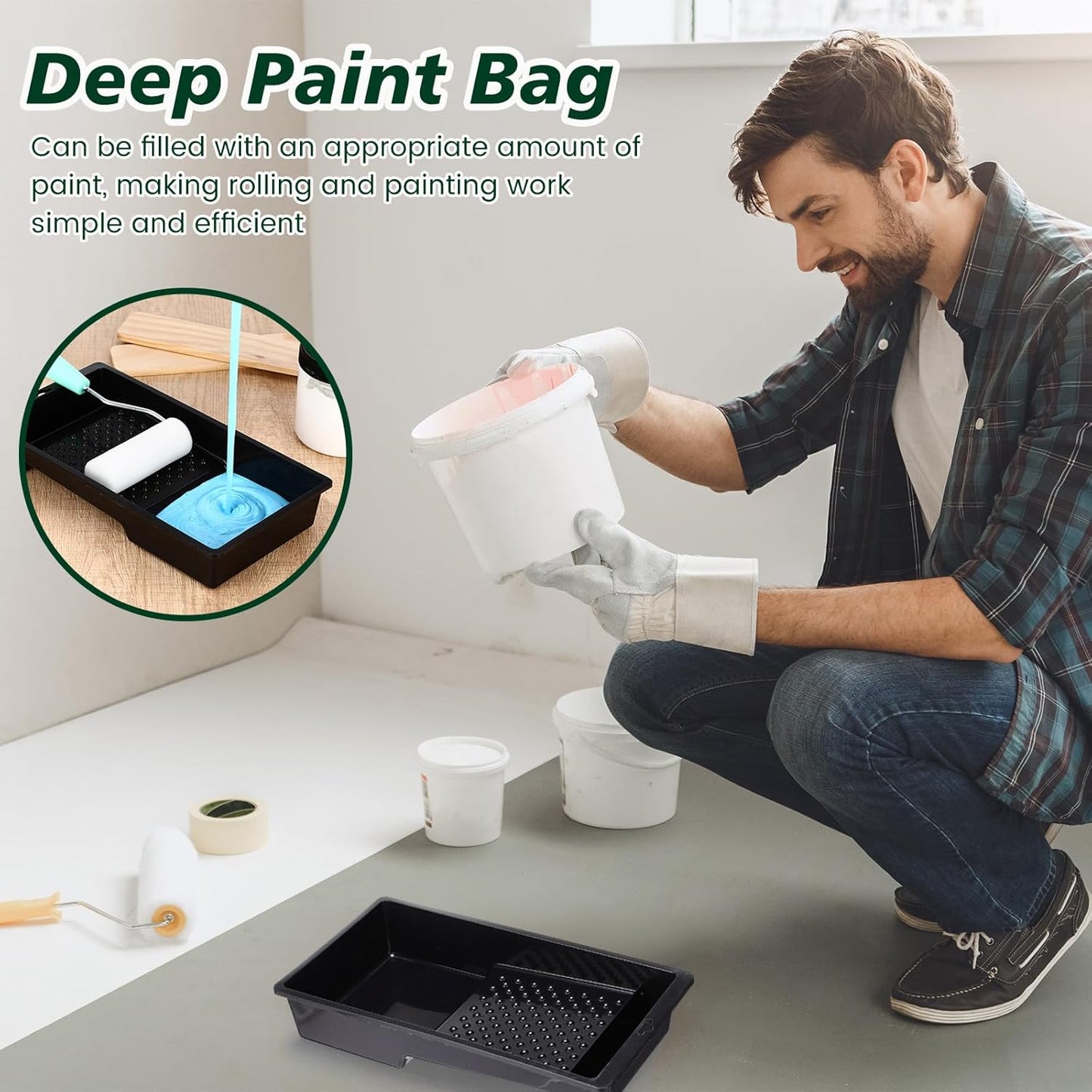 Ripeng 30 Pack 4 Inch Paint Tray Bulk Plastic Paint Roller Tray Small Painting Pan with Deep Pocket and Textured Ridge Reusable Trays Suitable for 4" Painting Rollers for Home Wall Decor(Black)