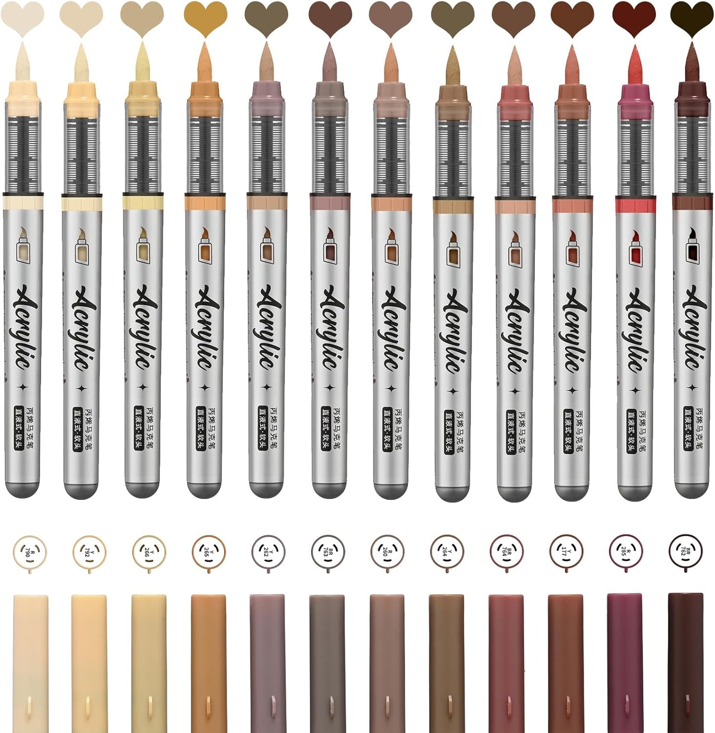 Brown Acrylic Paint Pens,12 Color Paint Pens Markers,Brush Tip Paint Pens for Rock Painting Wood Glass Ceramic Canvas Stone DIY Crafts Making Art Supplies