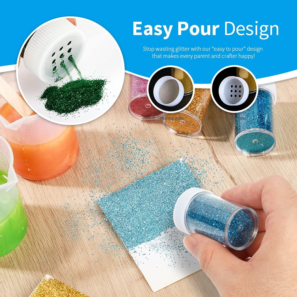 Teenitor Fine Glitter for Crafts Set, 24 Jars Hair Glitter for Face and Body Glitter, Extra Fine Glitter for Resin Craft Glitter, Nail Glitter