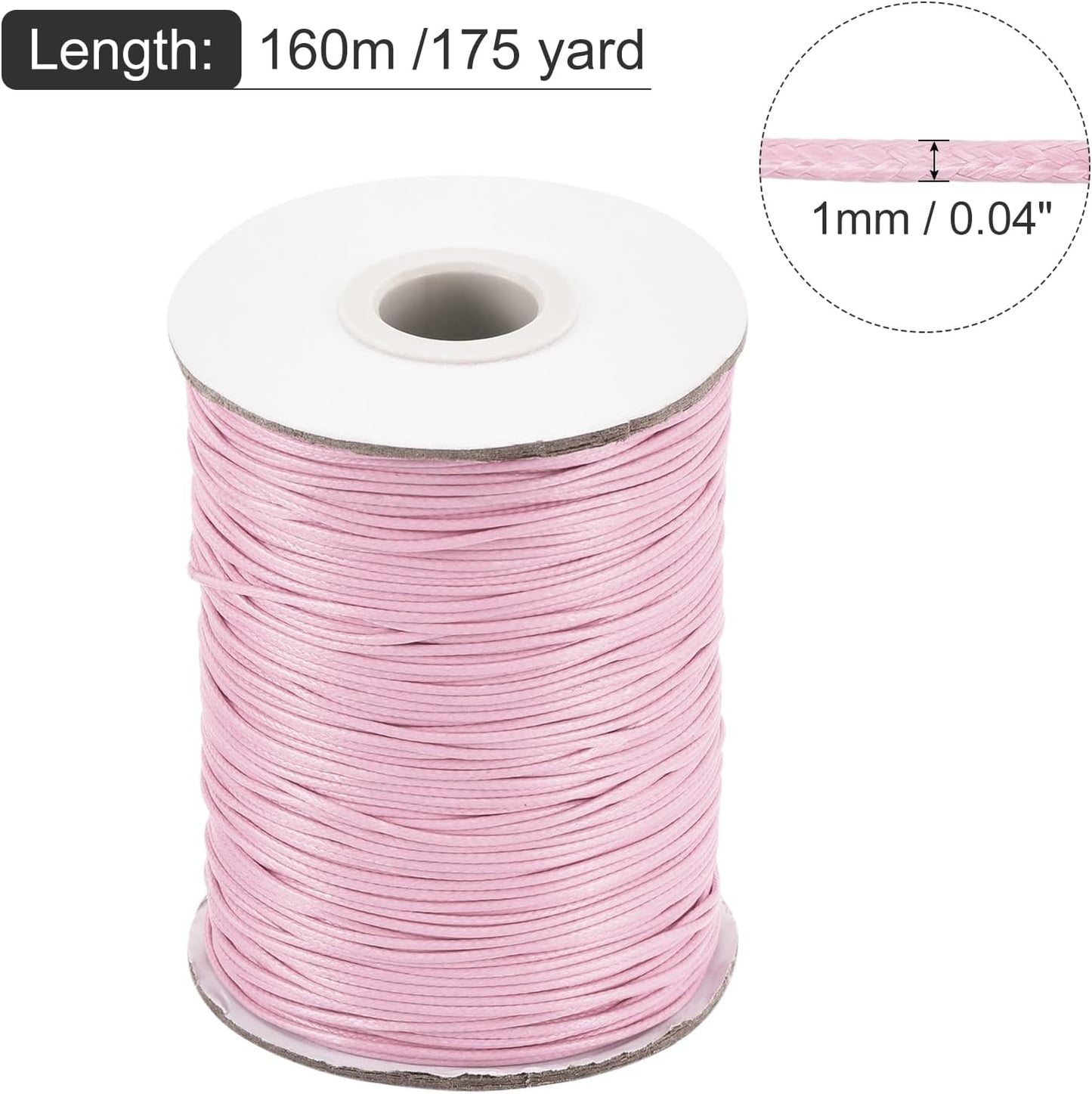 MECCANIXITY Waxed Cord 1mm Waxed Polyester Cord 175 Yard Wax String for Bracelet Making,Necklaces, Beading,Jewelry Making and DIY Crafts(Light Pink)