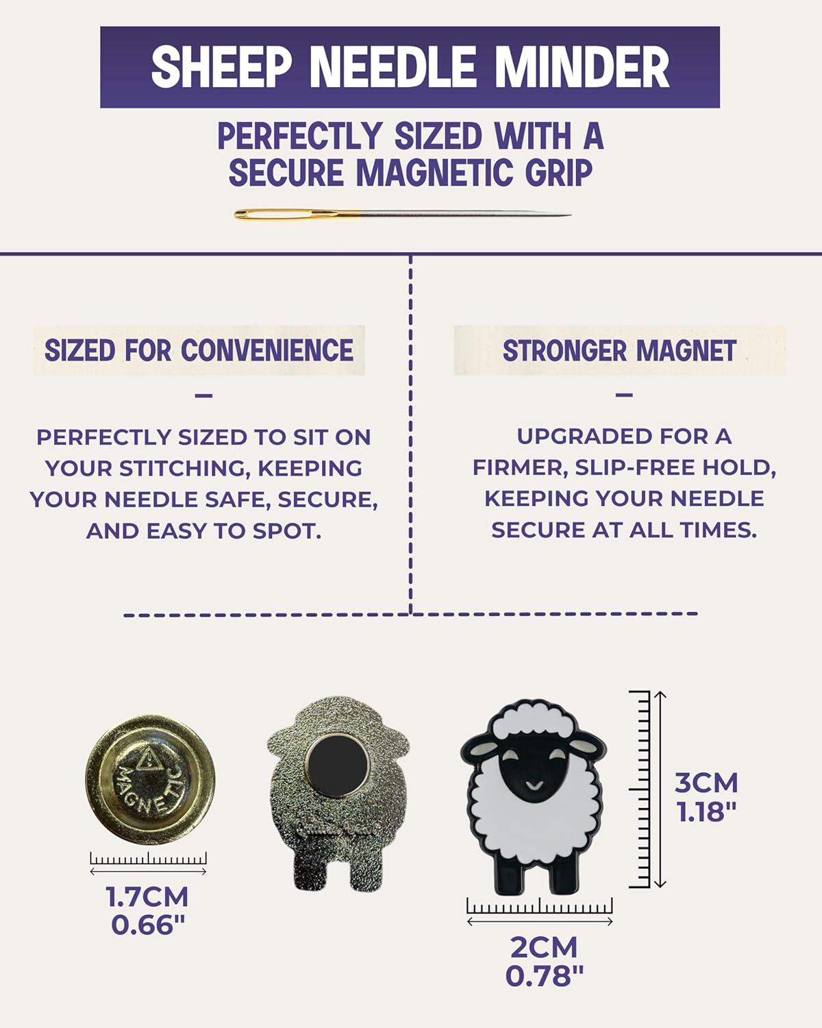 The Quilted Bear Needle Minder - Needle Minder Magnet for Keeping Sewing & Embroidery Needles, Cross Stitch Needles Safe - Stress Free Stitching Cross Stitch Supplies & Embroidery Supplies (Sheep)